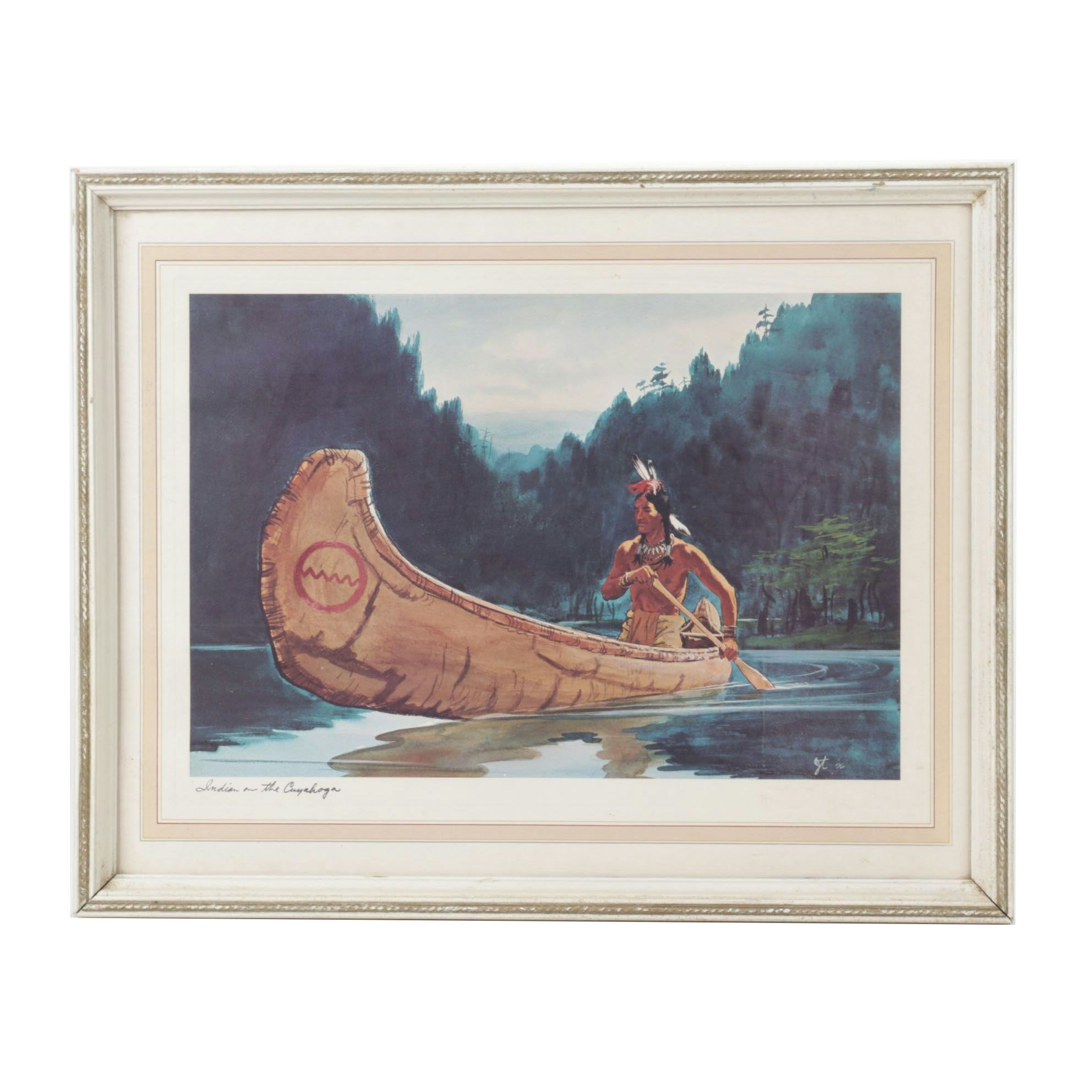 Offset Lithograph After Lyle Tayson Sr. "Indian in the Cuyahoga", 1956