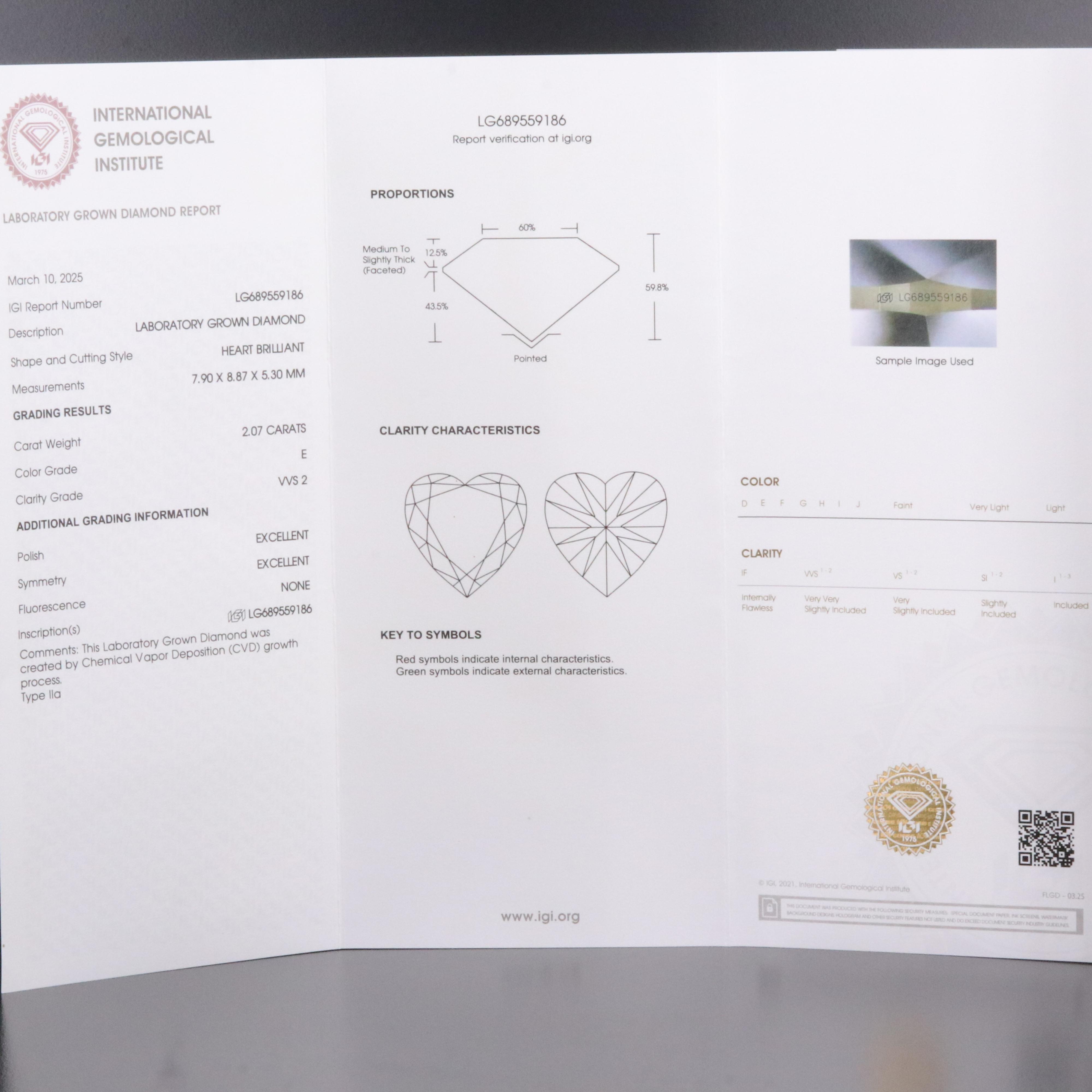 Loose 2.07 CT Lab Grown Diamond with IGI Report