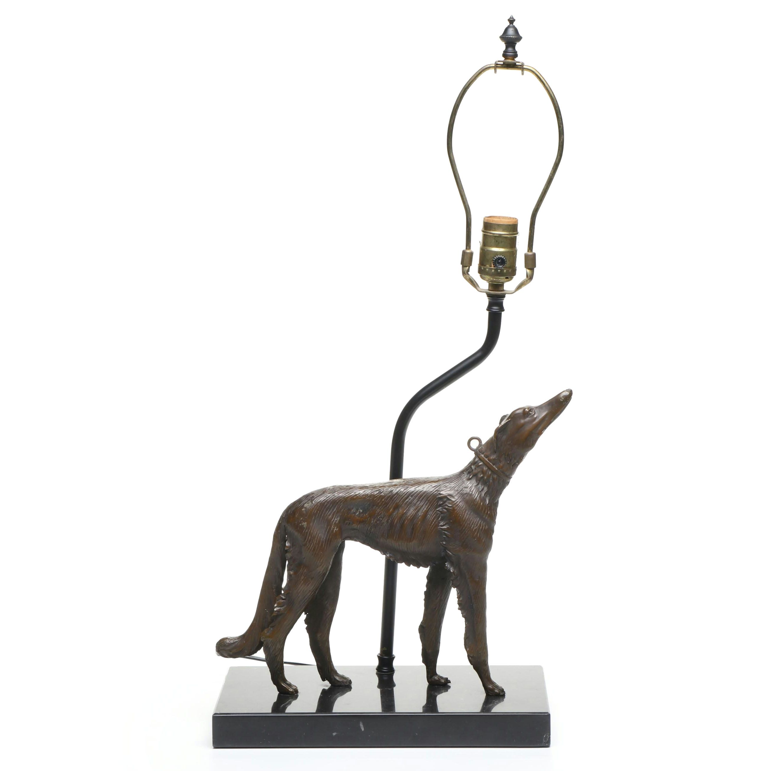 Bronze Borzoi Hound Table Lamp