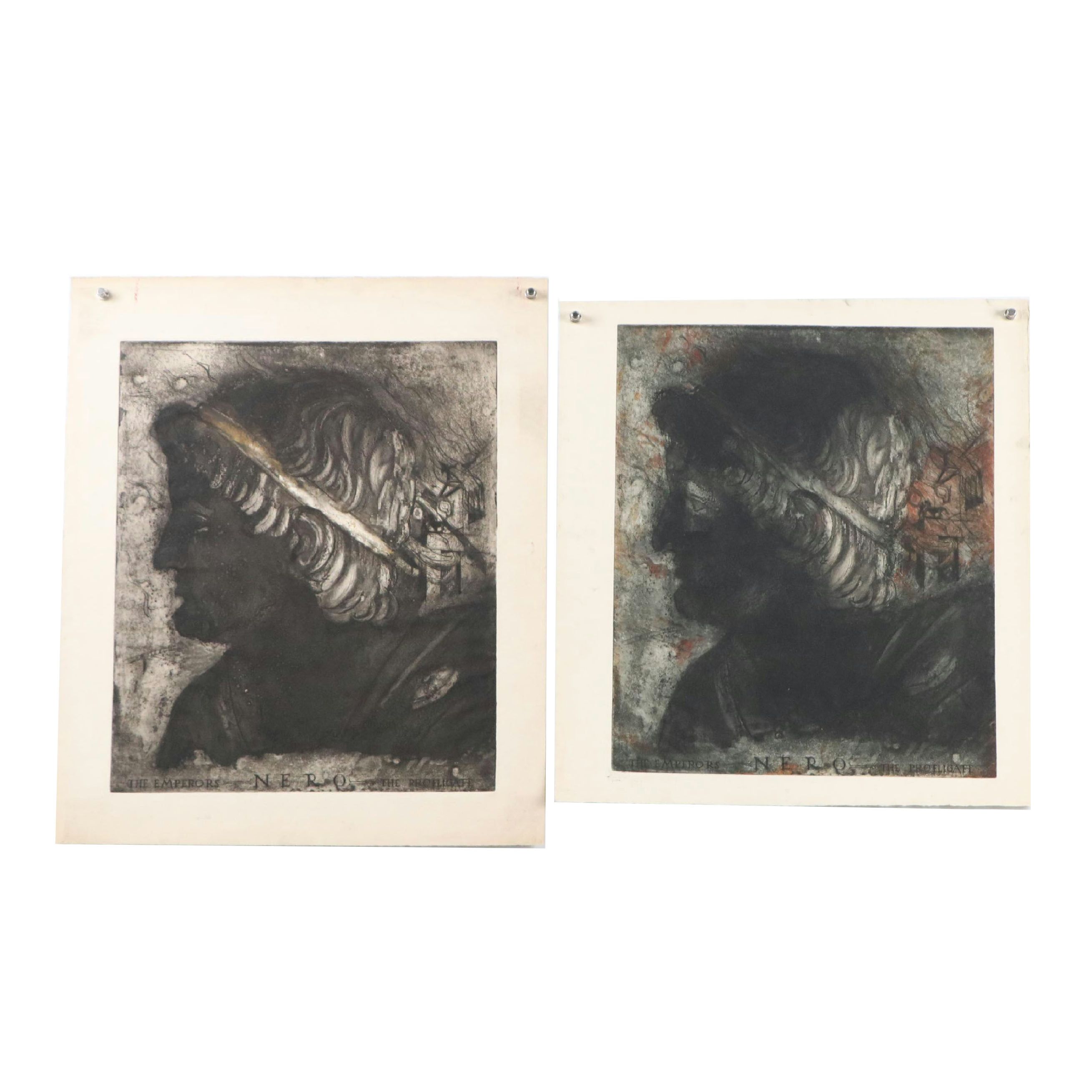 Chris Ritter Set of Two Portrait Etchings "Nero," Circa 1945
