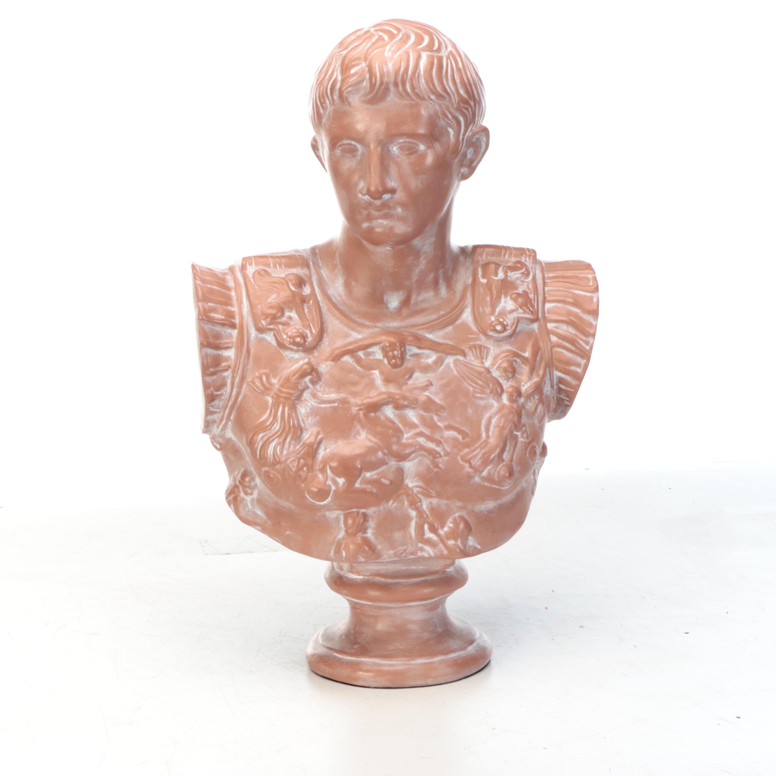 Augustus of Prima Porta Italian Earthenware Bust