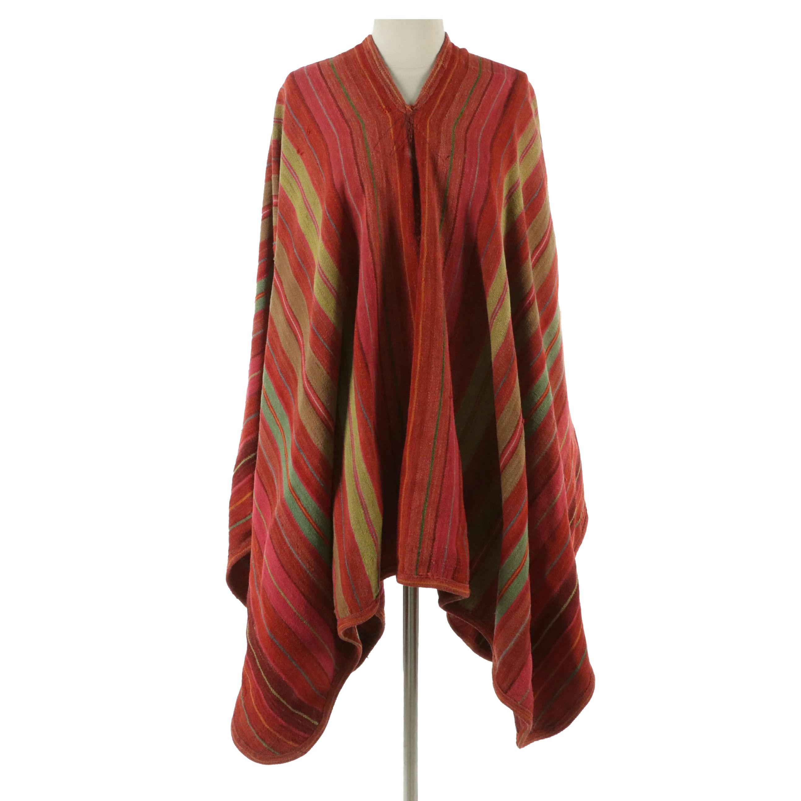 Vintage Handmade Woven Striped Poncho