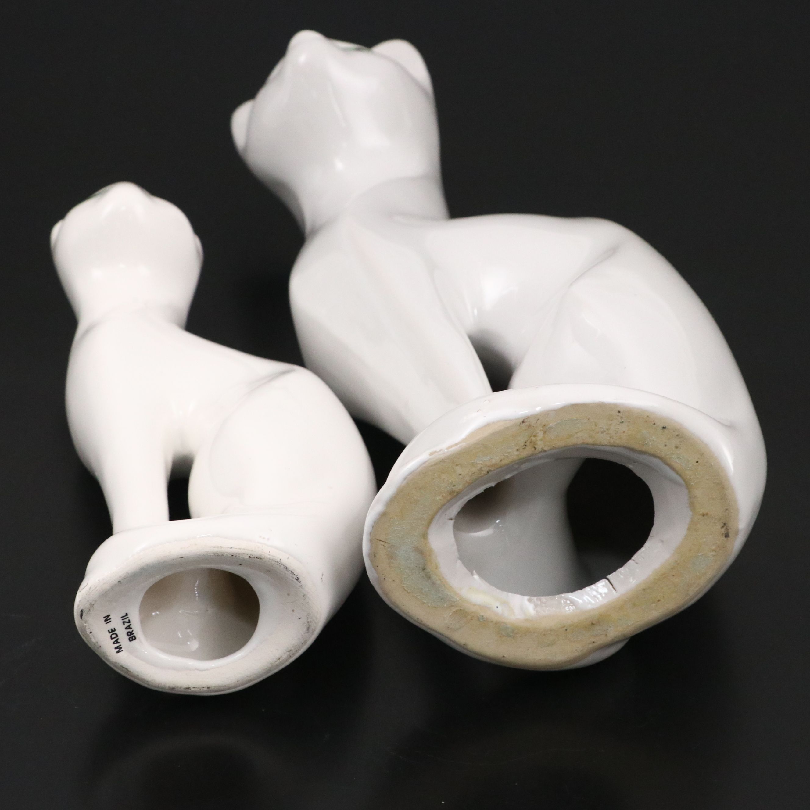 Mid Century Modern Style Green Eyed White Cat Ceramic Figures