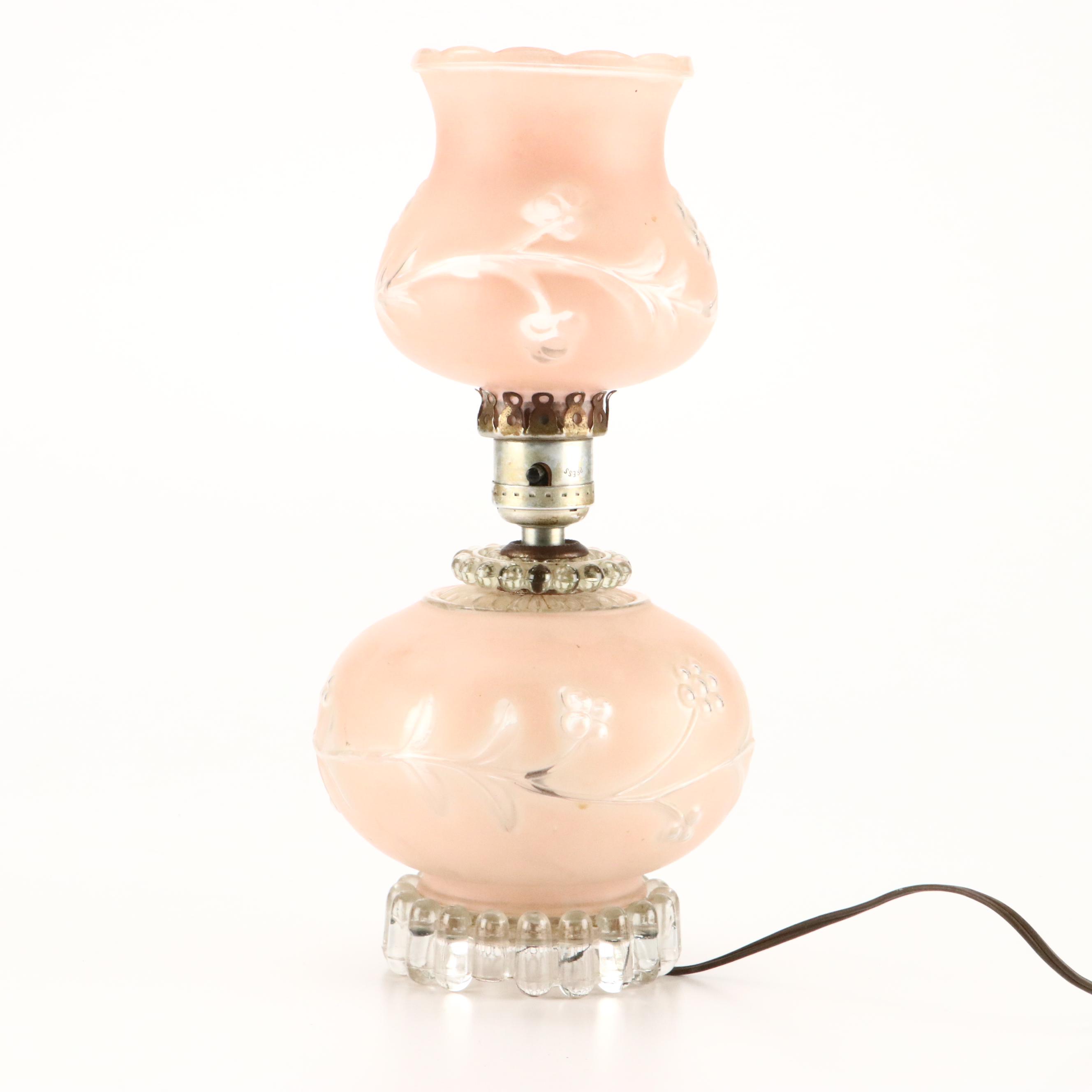 Victorian Style Frosted Pink Glass Boudoir Lamp, Mid-20th Century