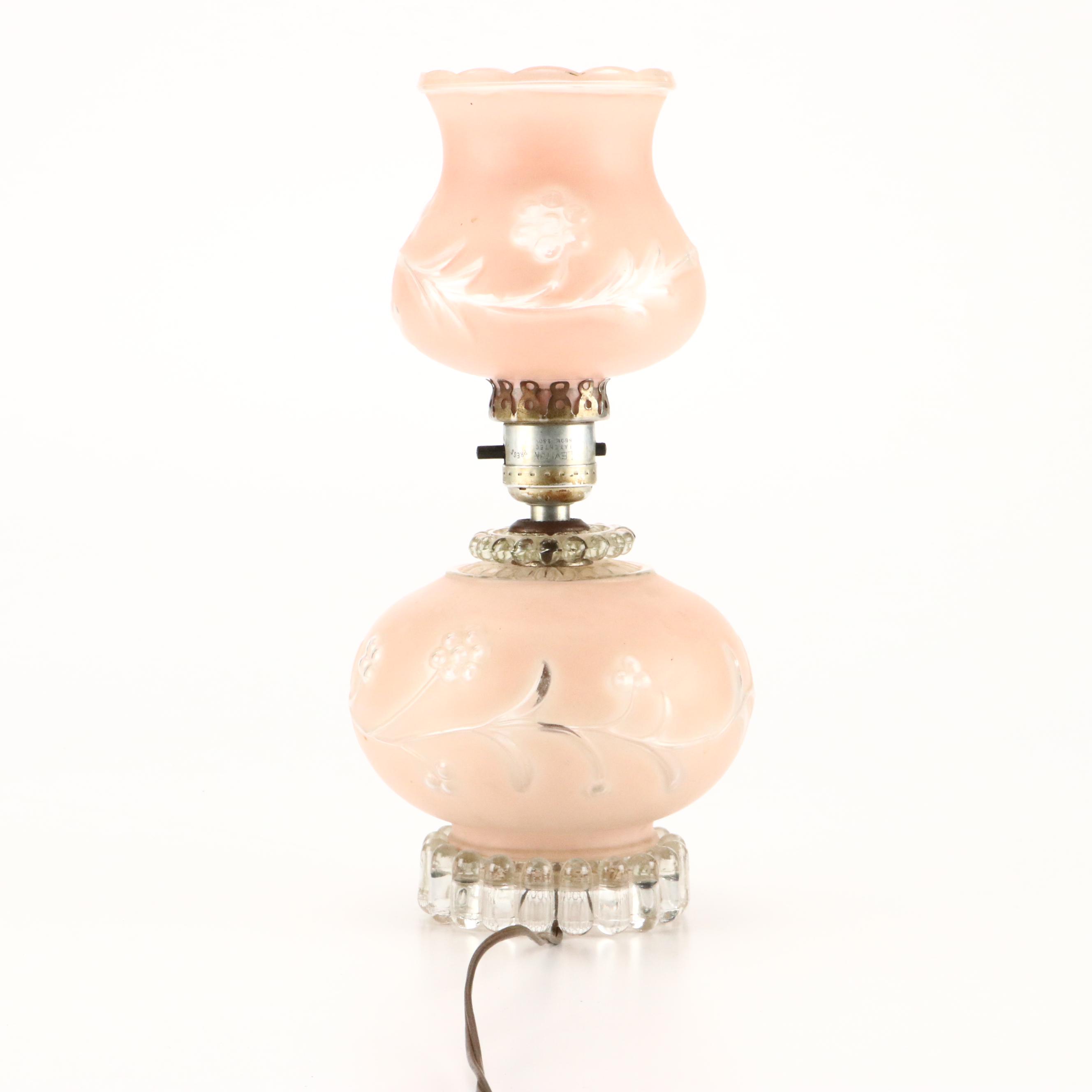 Victorian Style Frosted Pink Glass Boudoir Lamp, Mid-20th Century