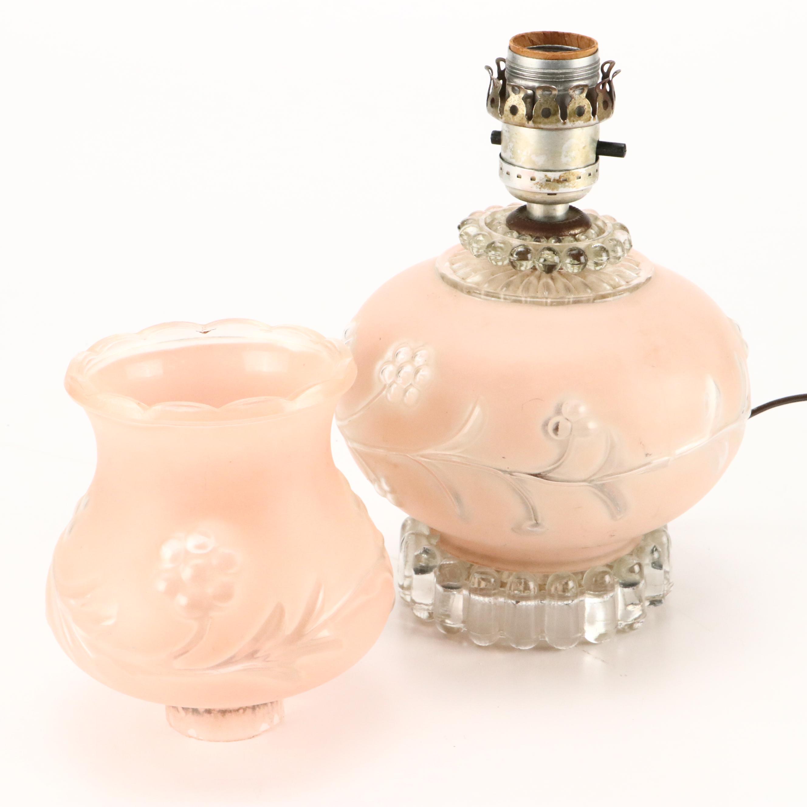 Victorian Style Frosted Pink Glass Boudoir Lamp, Mid-20th Century