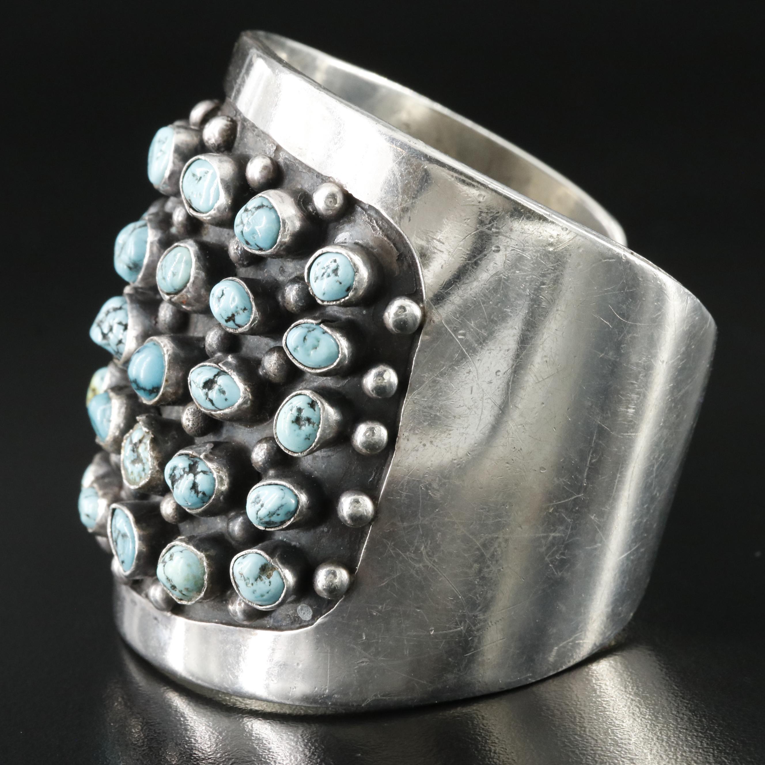 Southwestern Sterling Turquoise Wide Cuff