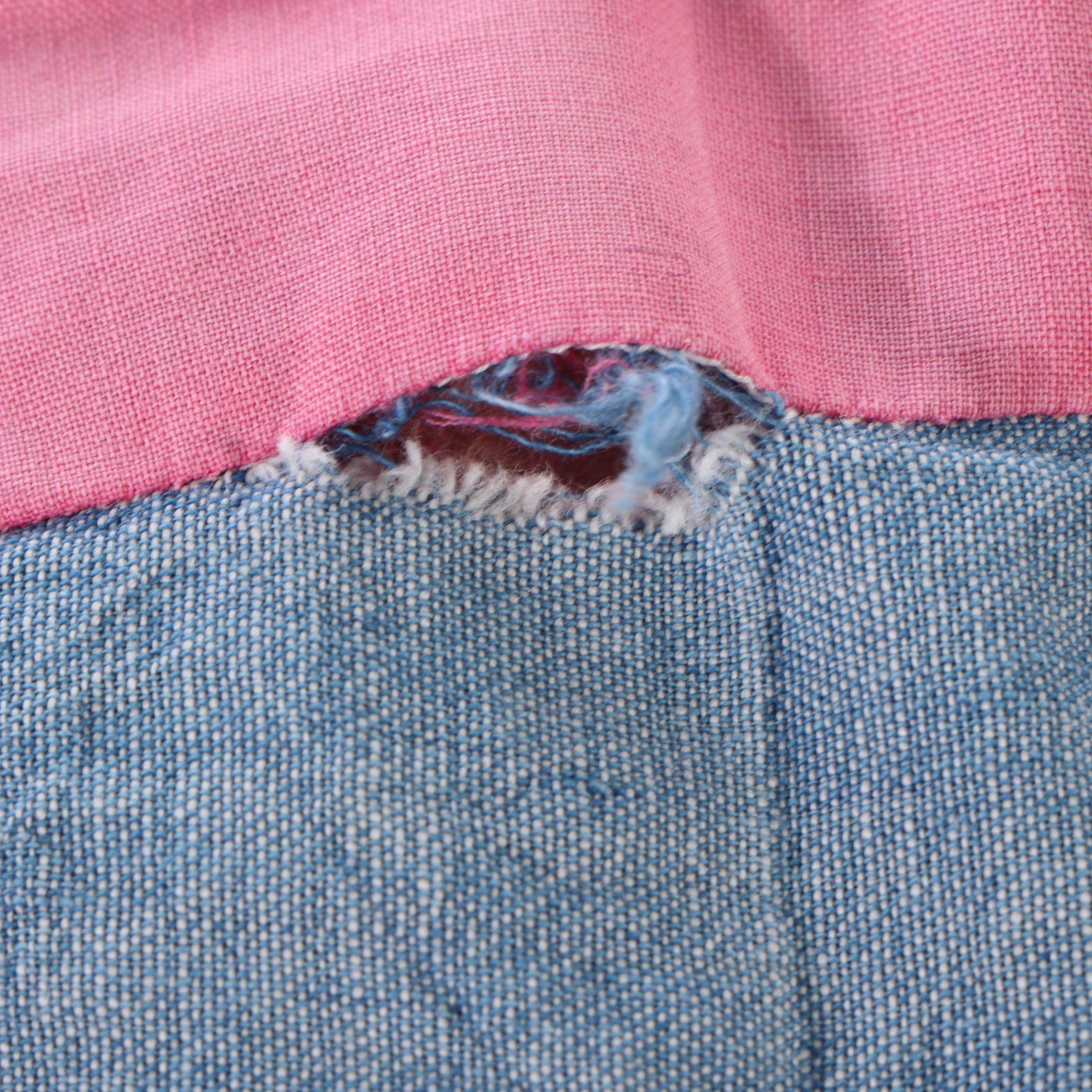 Wooden Quilt Rack with Hand-Tied Block Quilt, 20th Century