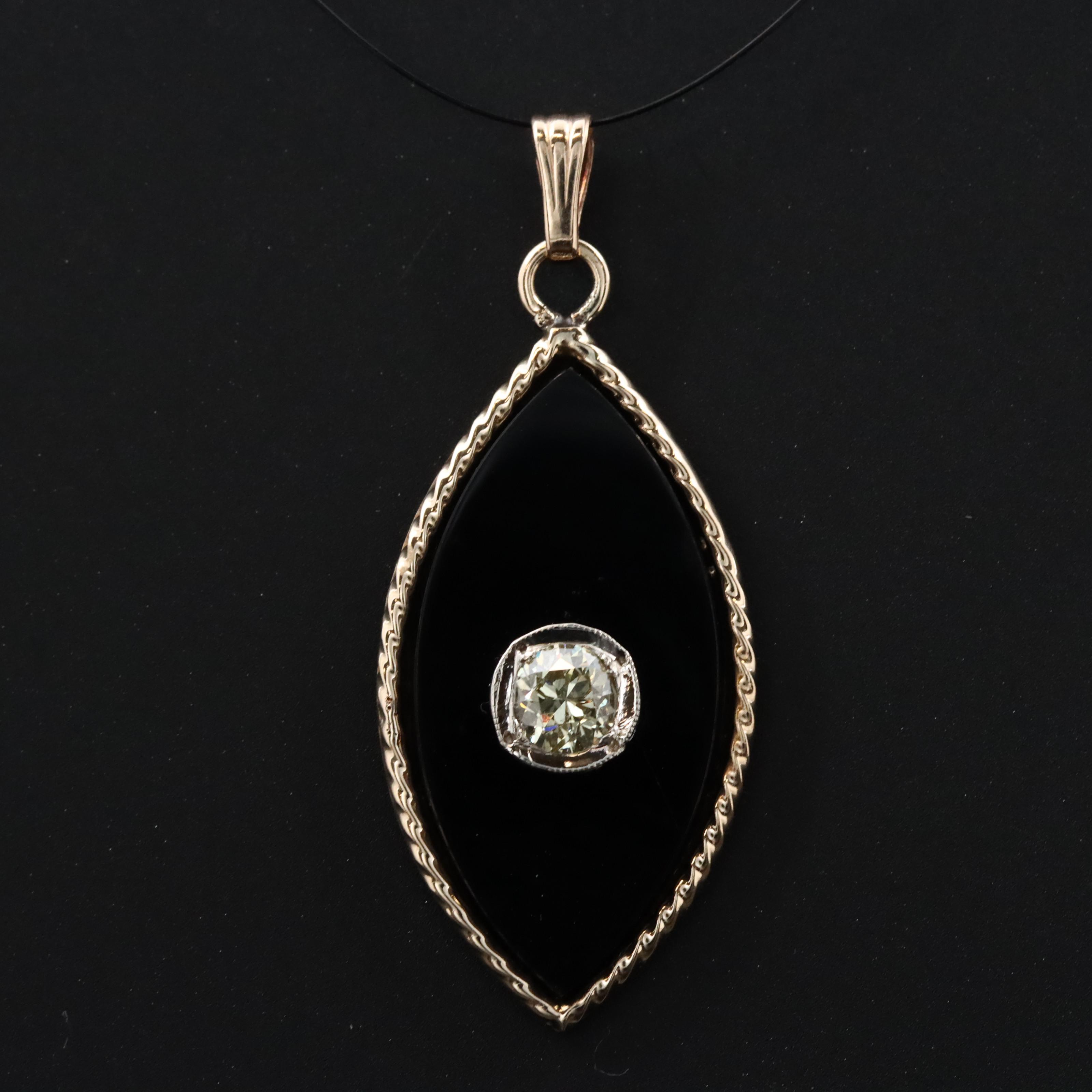 14K Black Onyx and Lab Grown Diamond Pendant