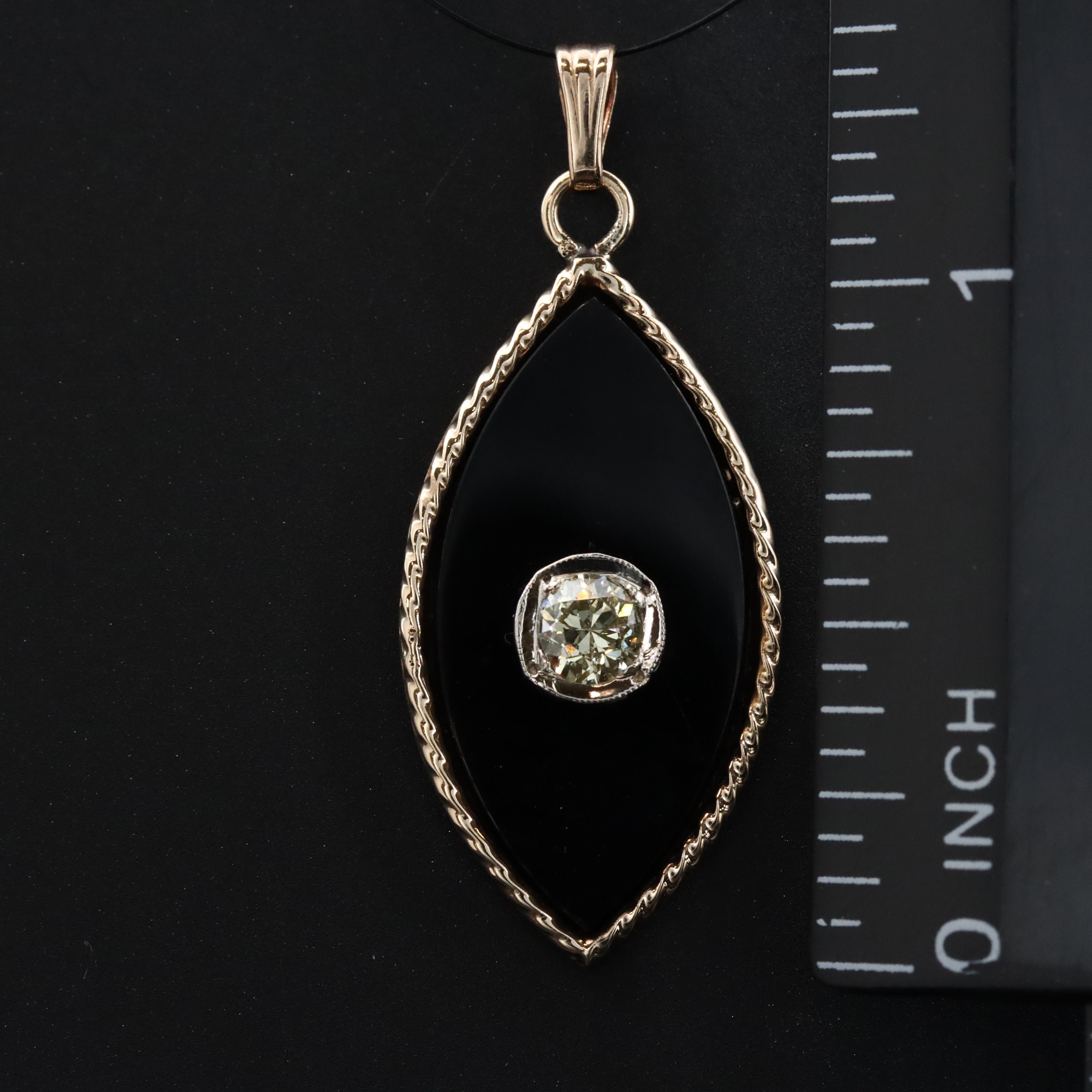14K Black Onyx and Lab Grown Diamond Pendant