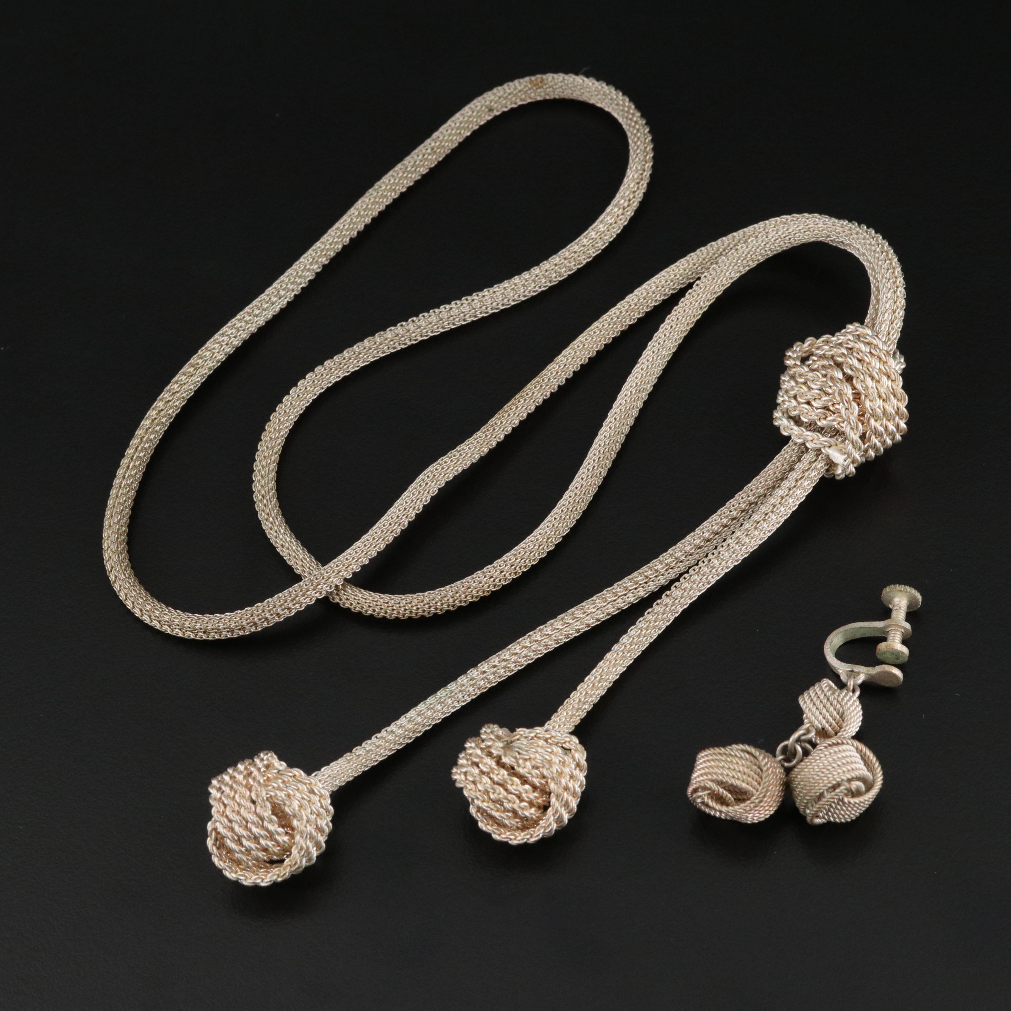 Mesh Knot Necklace with Single Earring