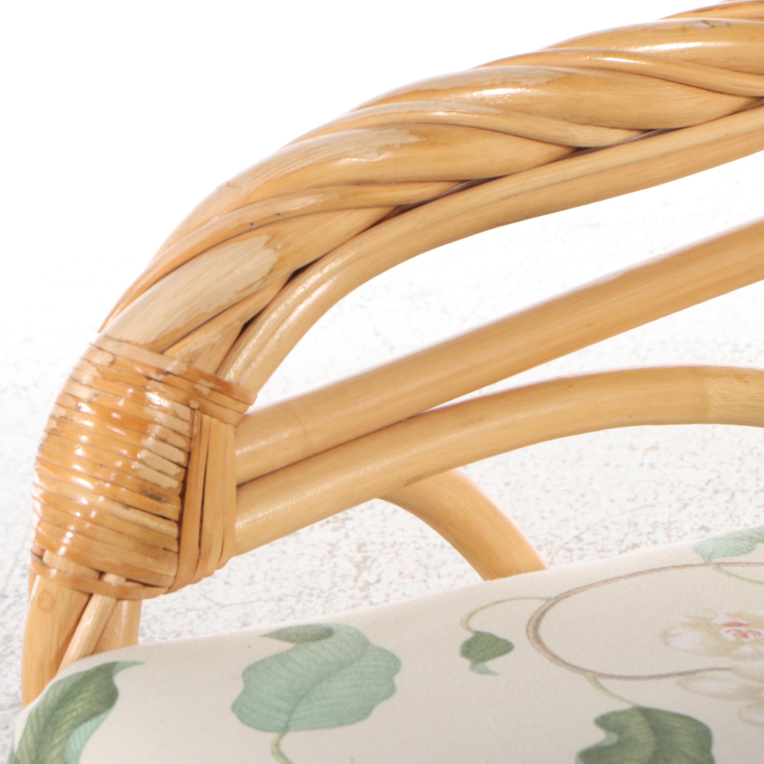 Rattan Bentwood Armchair with Ottoman, Accent Table & Cushions