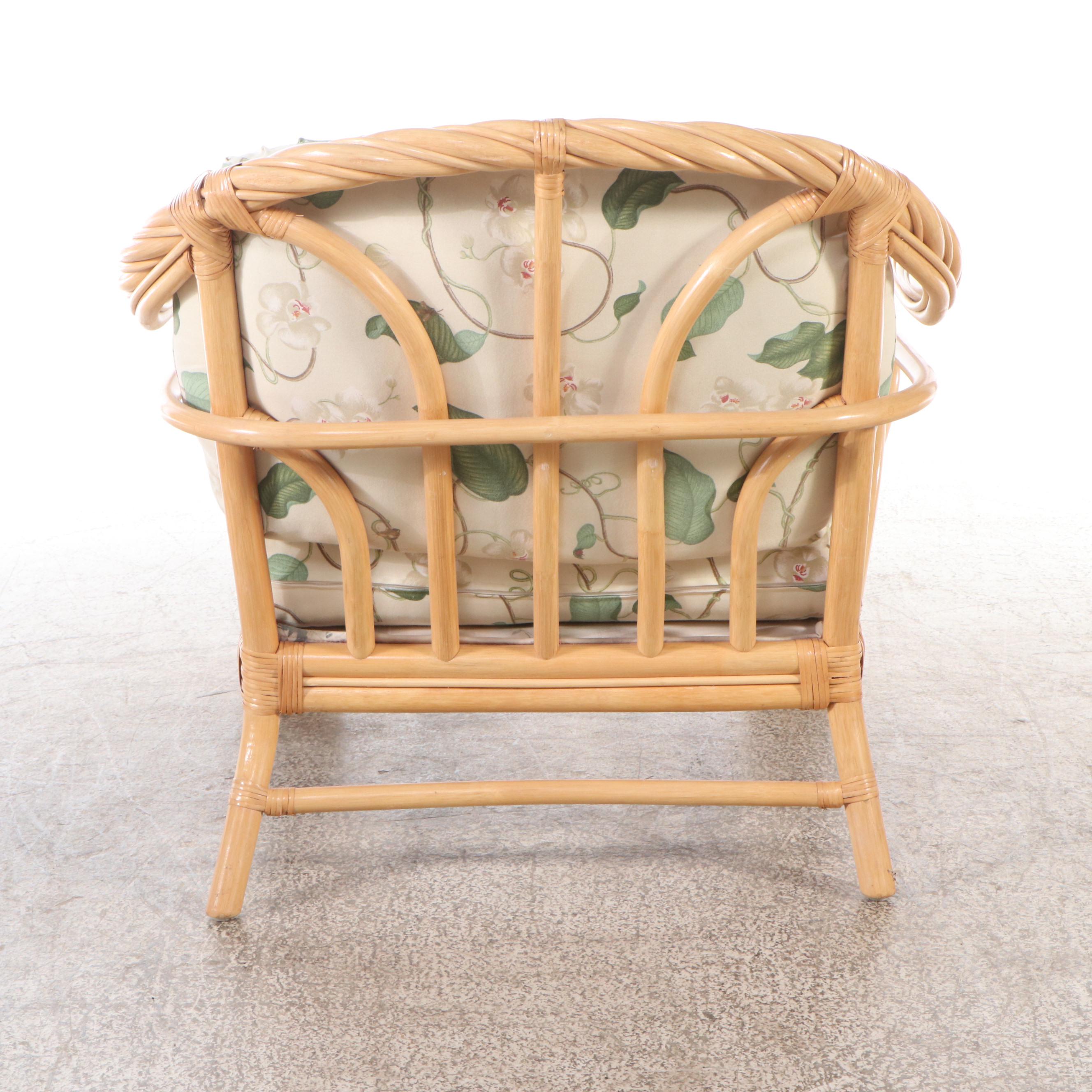 Rattan Bentwood Armchair with Ottoman, Accent Table & Cushions