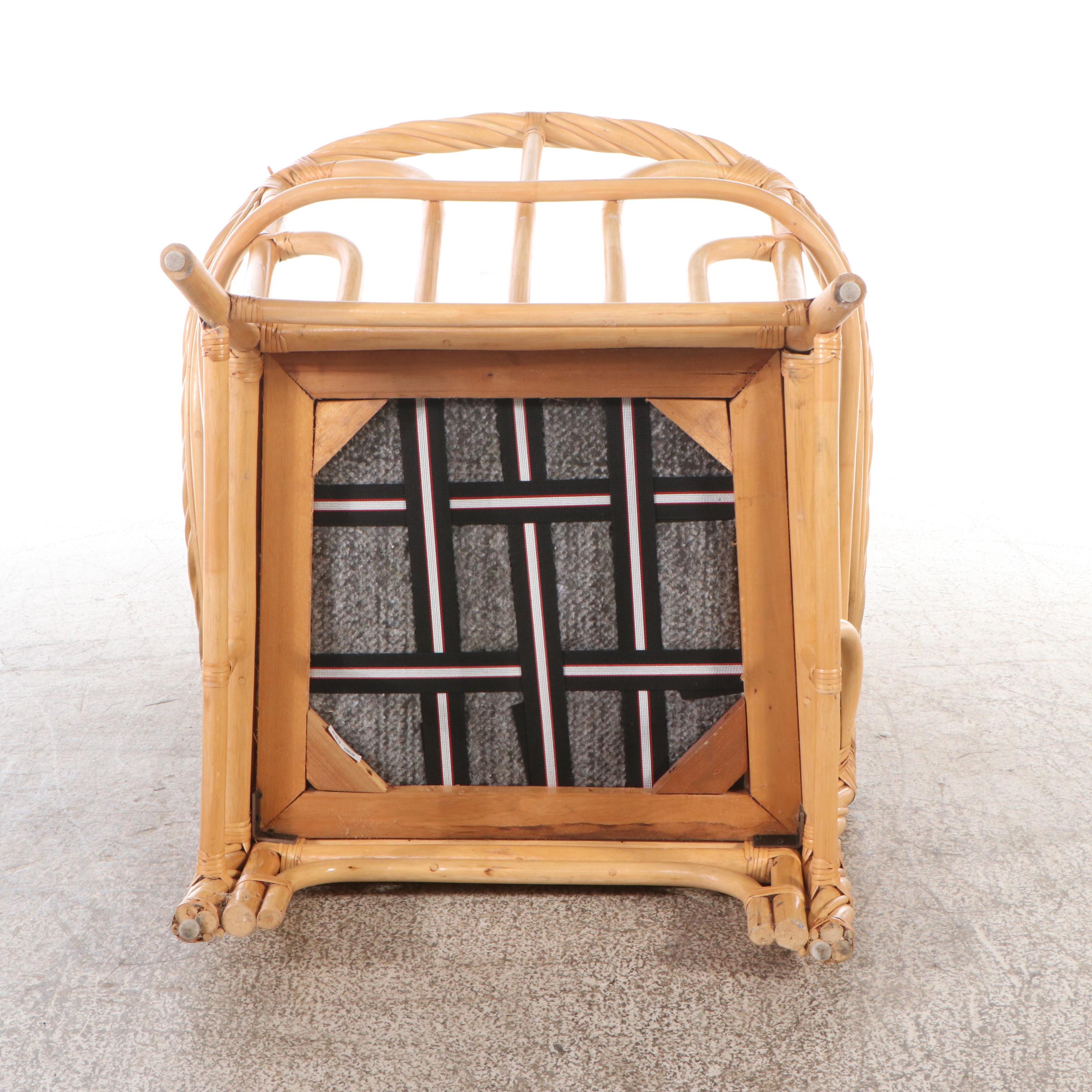 Rattan Bentwood Armchair with Ottoman, Accent Table & Cushions