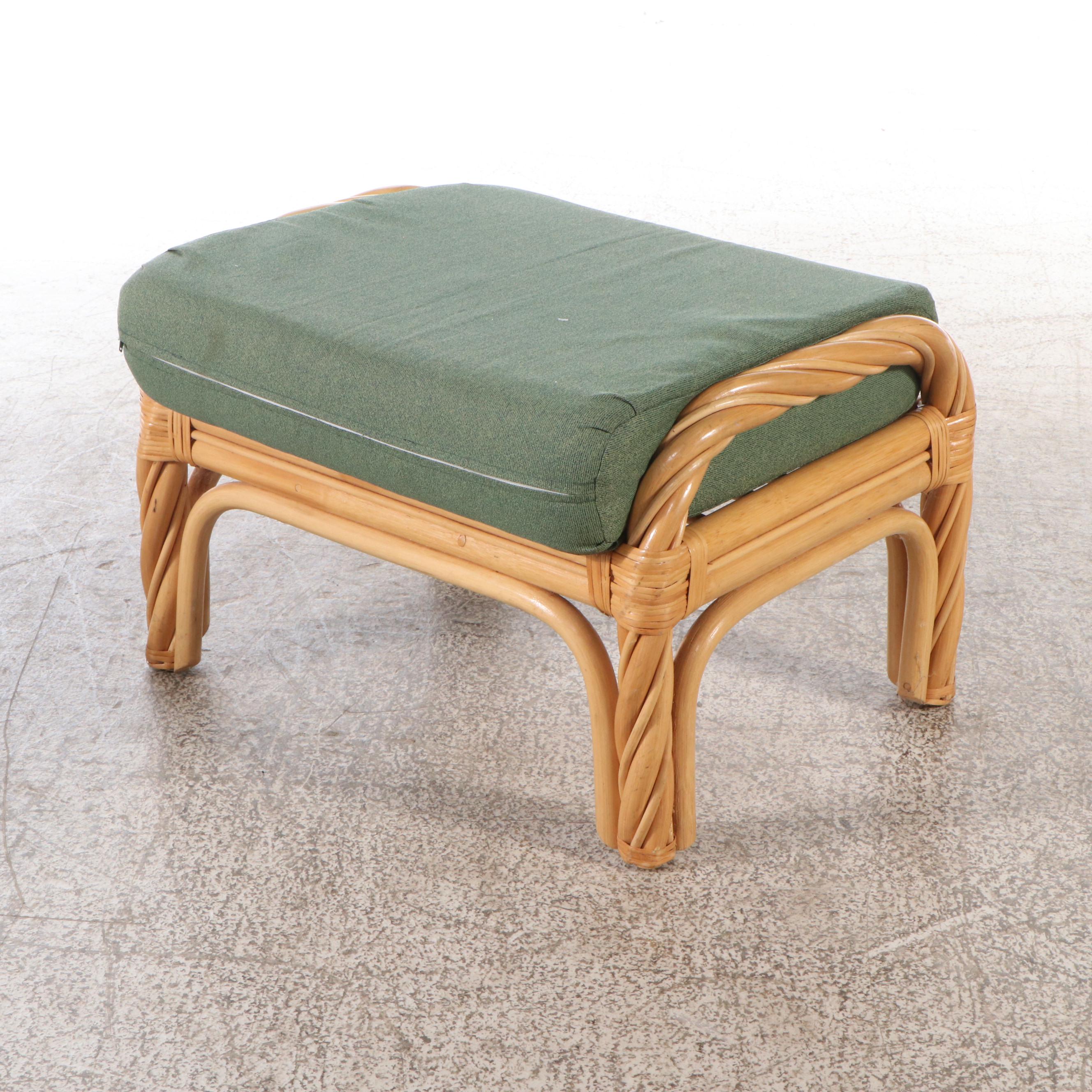 Rattan Bentwood Armchair with Ottoman, Accent Table & Cushions