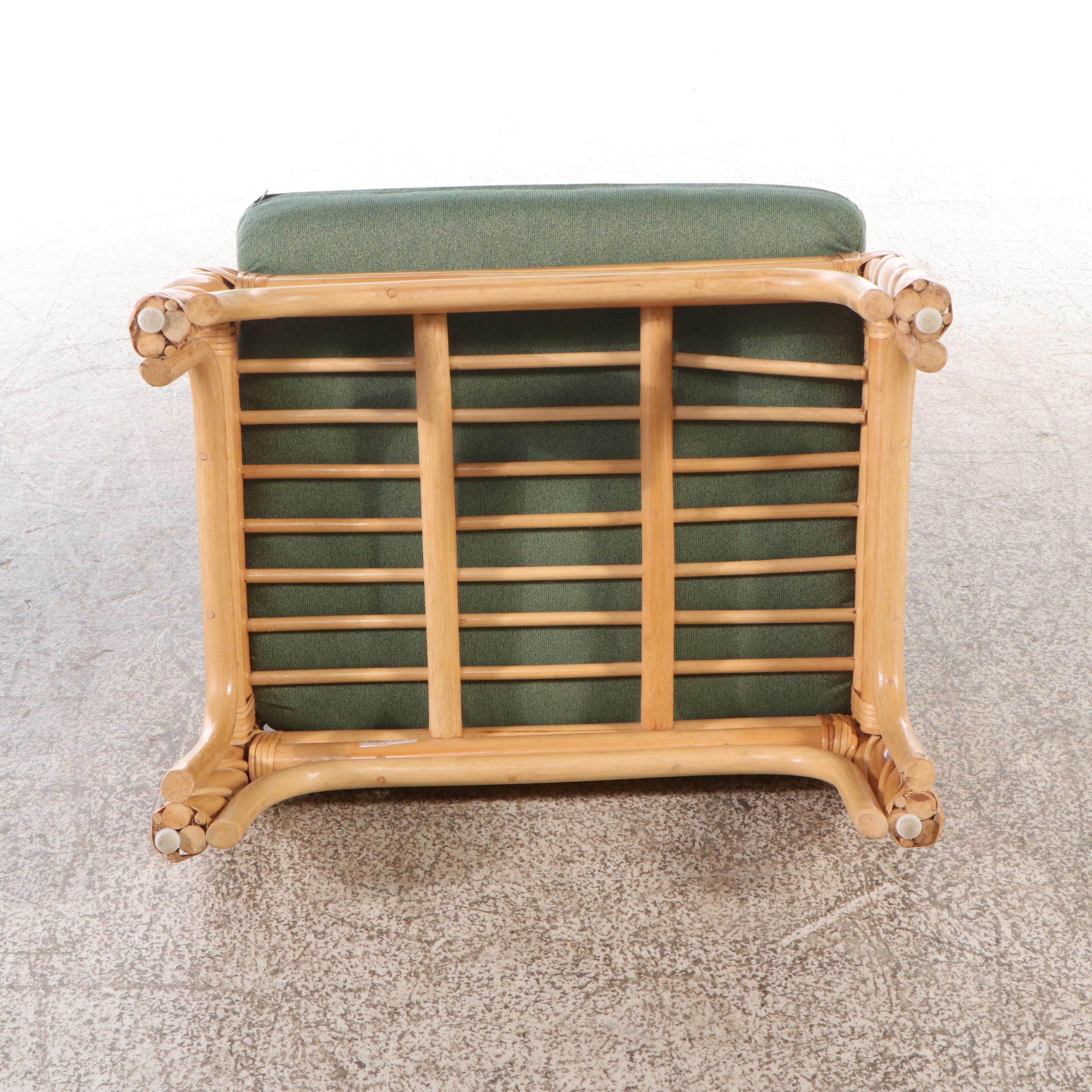 Rattan Bentwood Armchair with Ottoman, Accent Table & Cushions