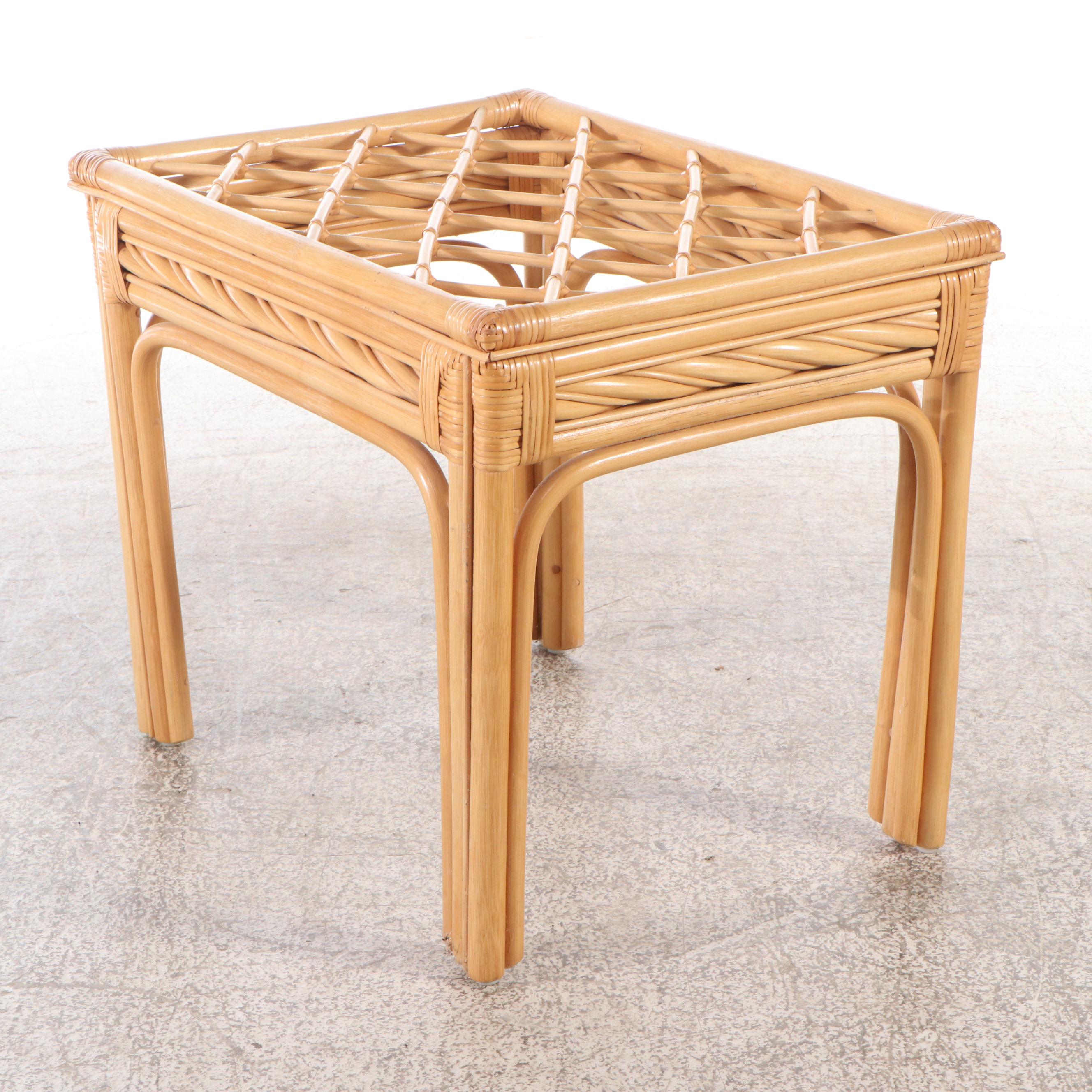 Rattan Bentwood Armchair with Ottoman, Accent Table & Cushions