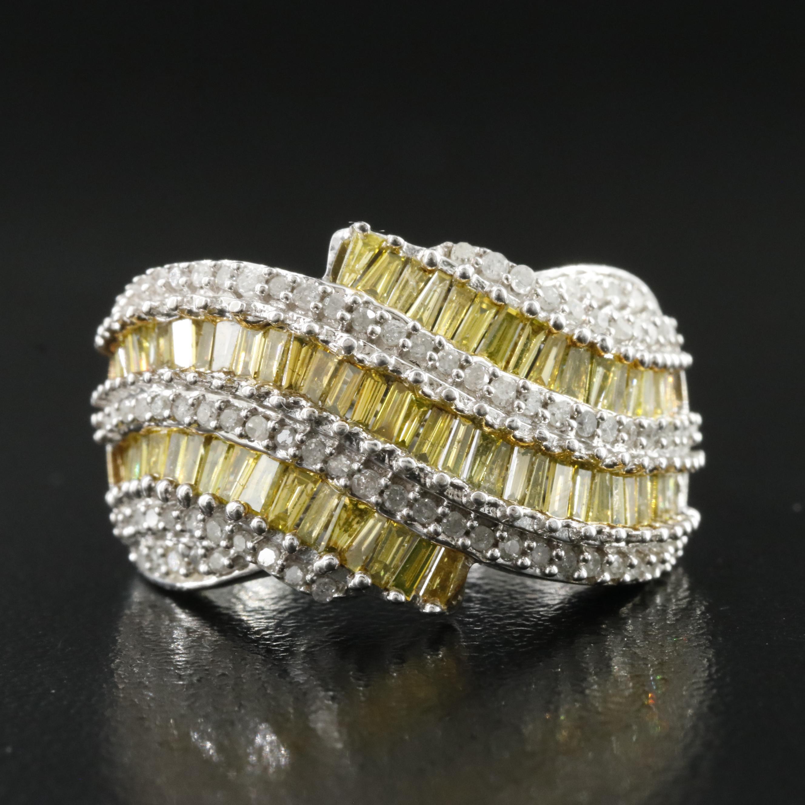Sterling 2.00 CTW Diamond Wave Ring Including Lab Grown Fancy Yellow