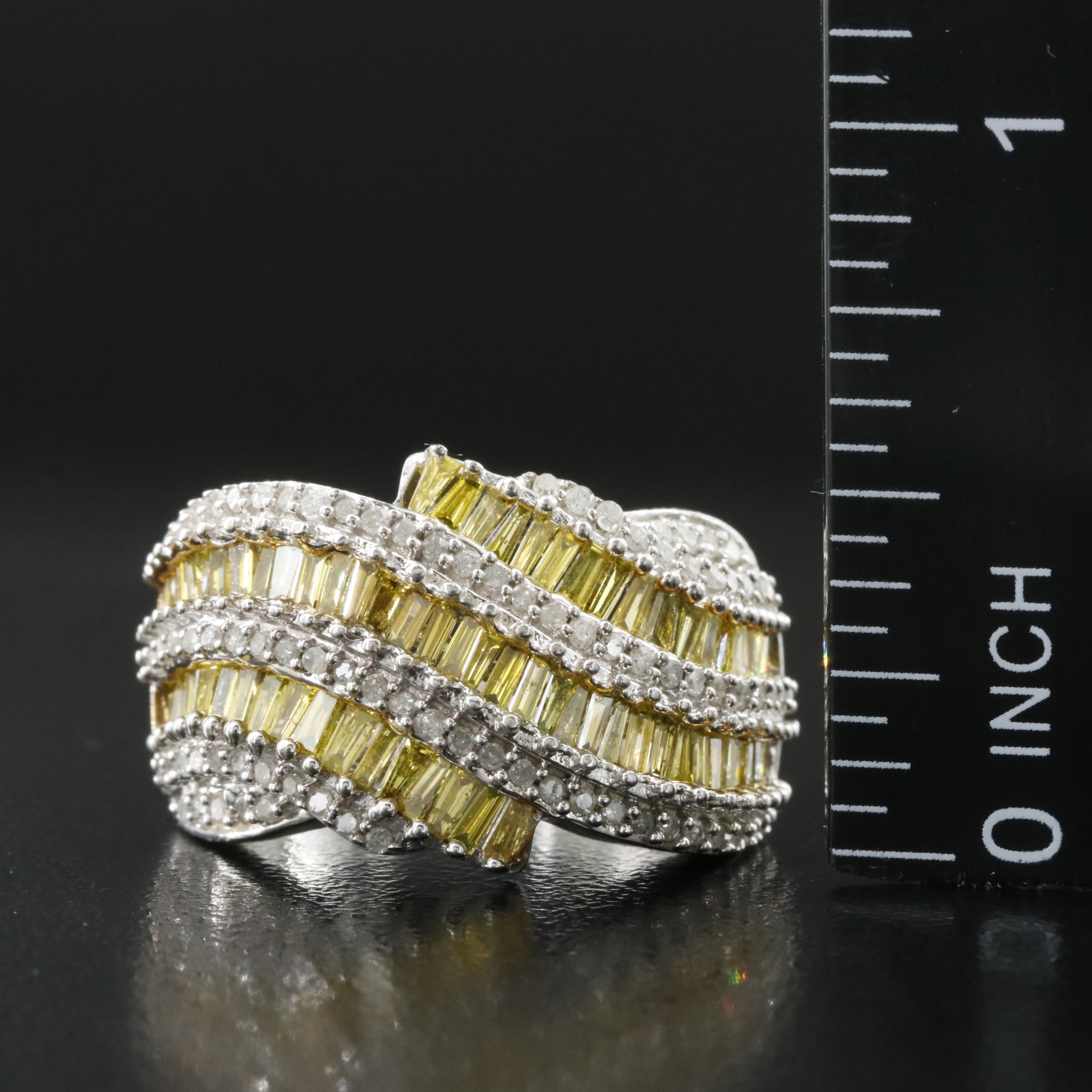 Sterling 2.00 CTW Diamond Wave Ring Including Lab Grown Fancy Yellow