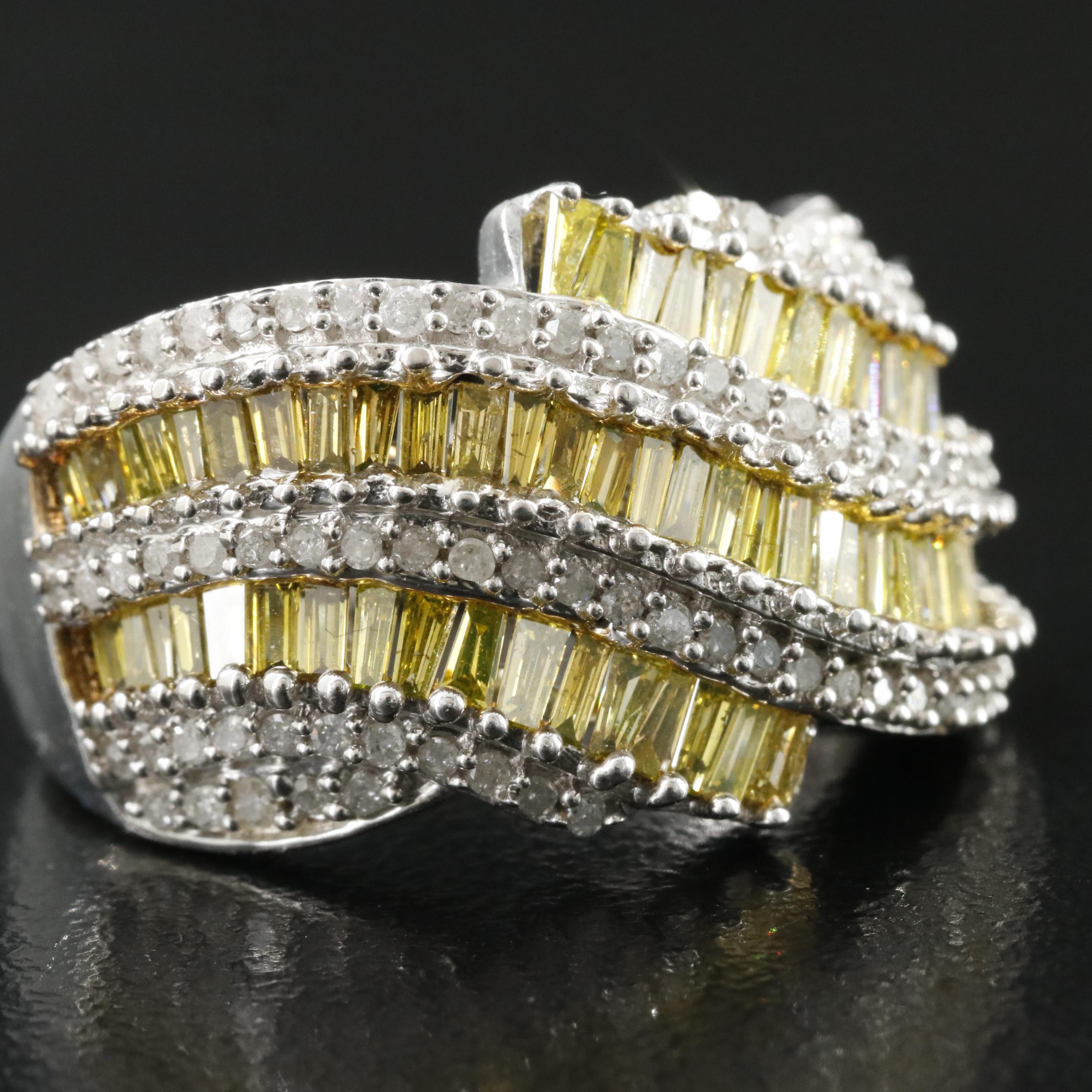 Sterling 2.00 CTW Diamond Wave Ring Including Lab Grown Fancy Yellow