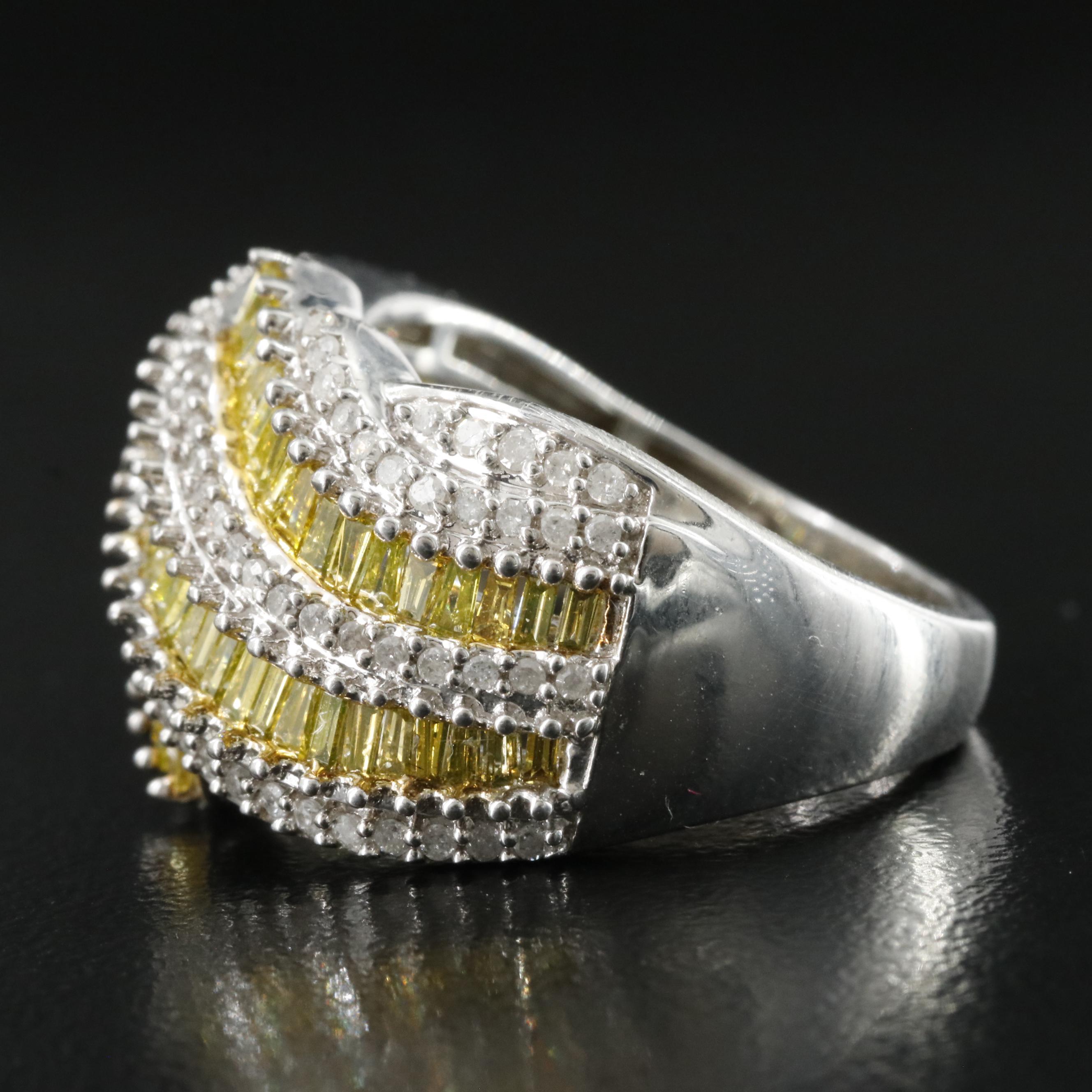 Sterling 2.00 CTW Diamond Wave Ring Including Lab Grown Fancy Yellow