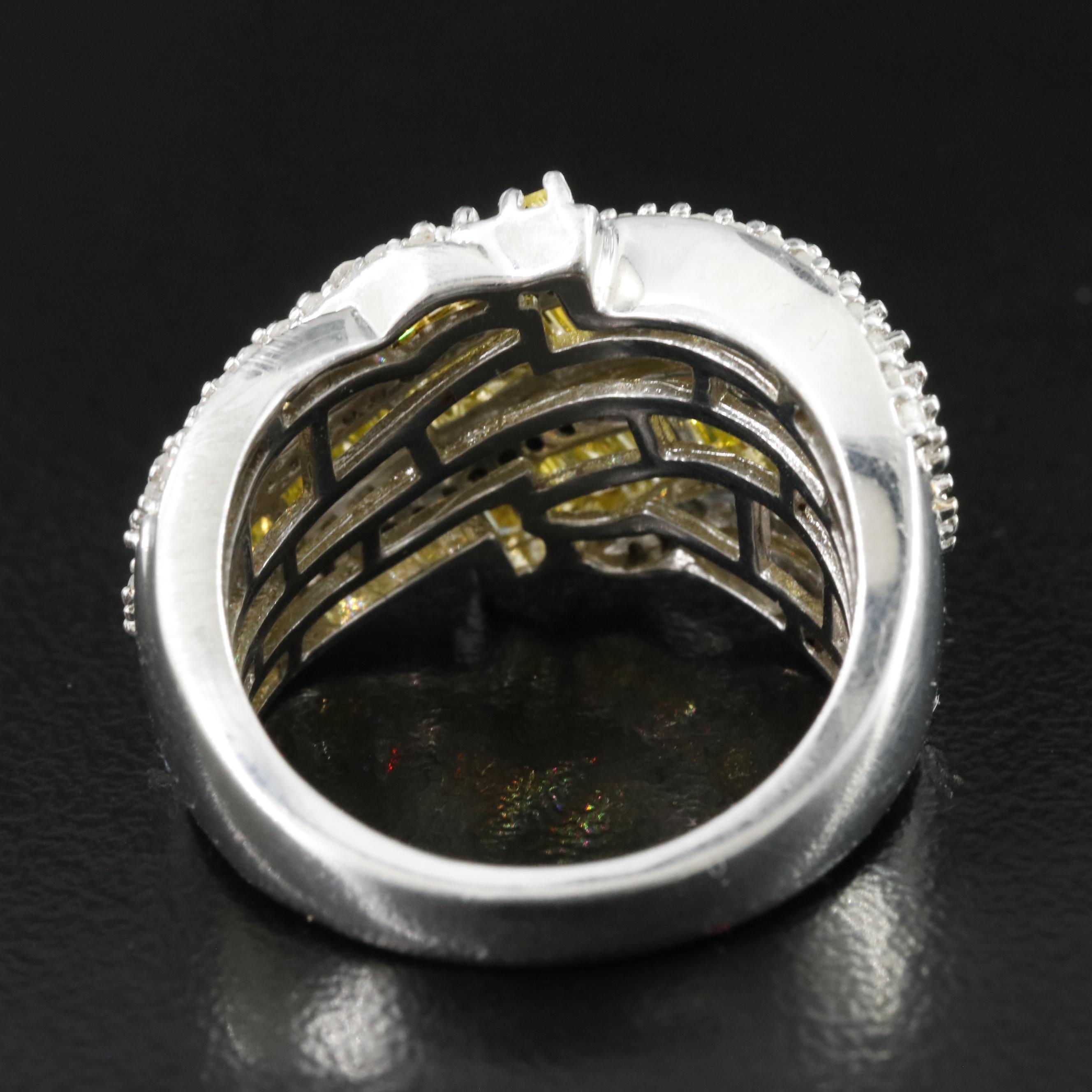 Sterling 2.00 CTW Diamond Wave Ring Including Lab Grown Fancy Yellow