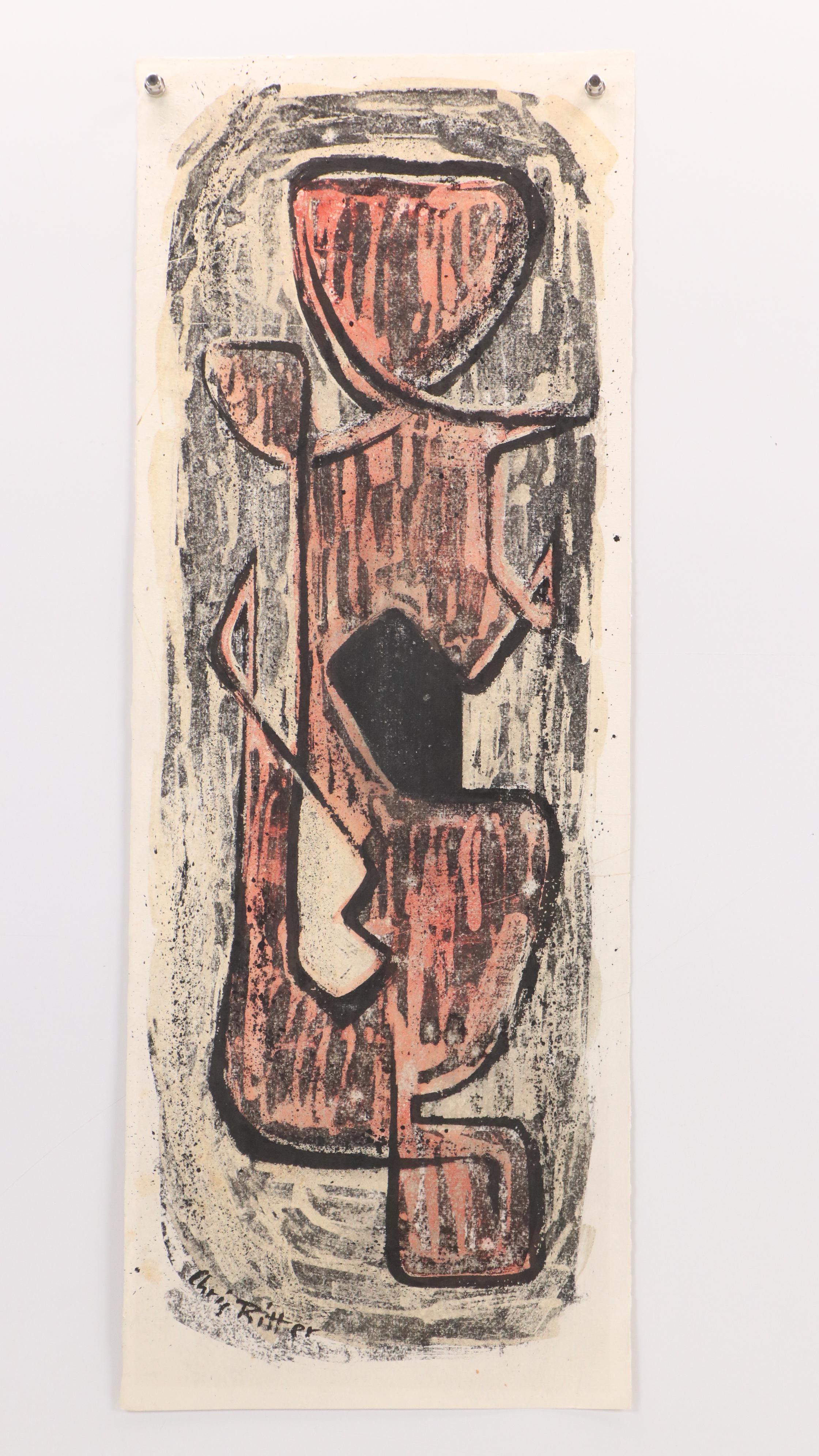 Chris Ritter Abstract Expressionist Watercolor Painting, Circa 1940