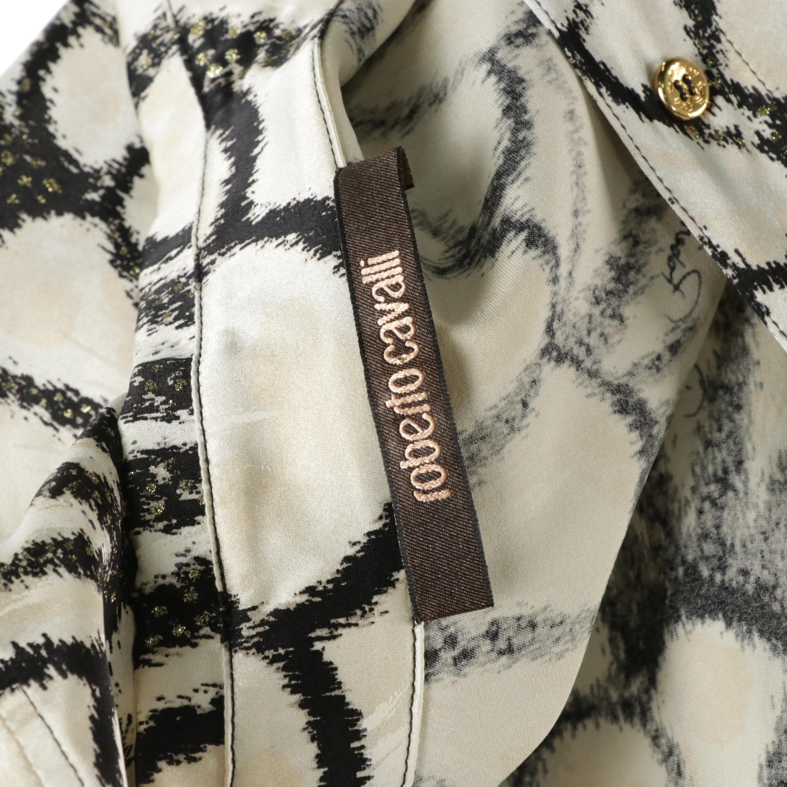 Roberto Cavalli Scalloped Printed and Giraffe Printed Silk Long Sleeve Blouses