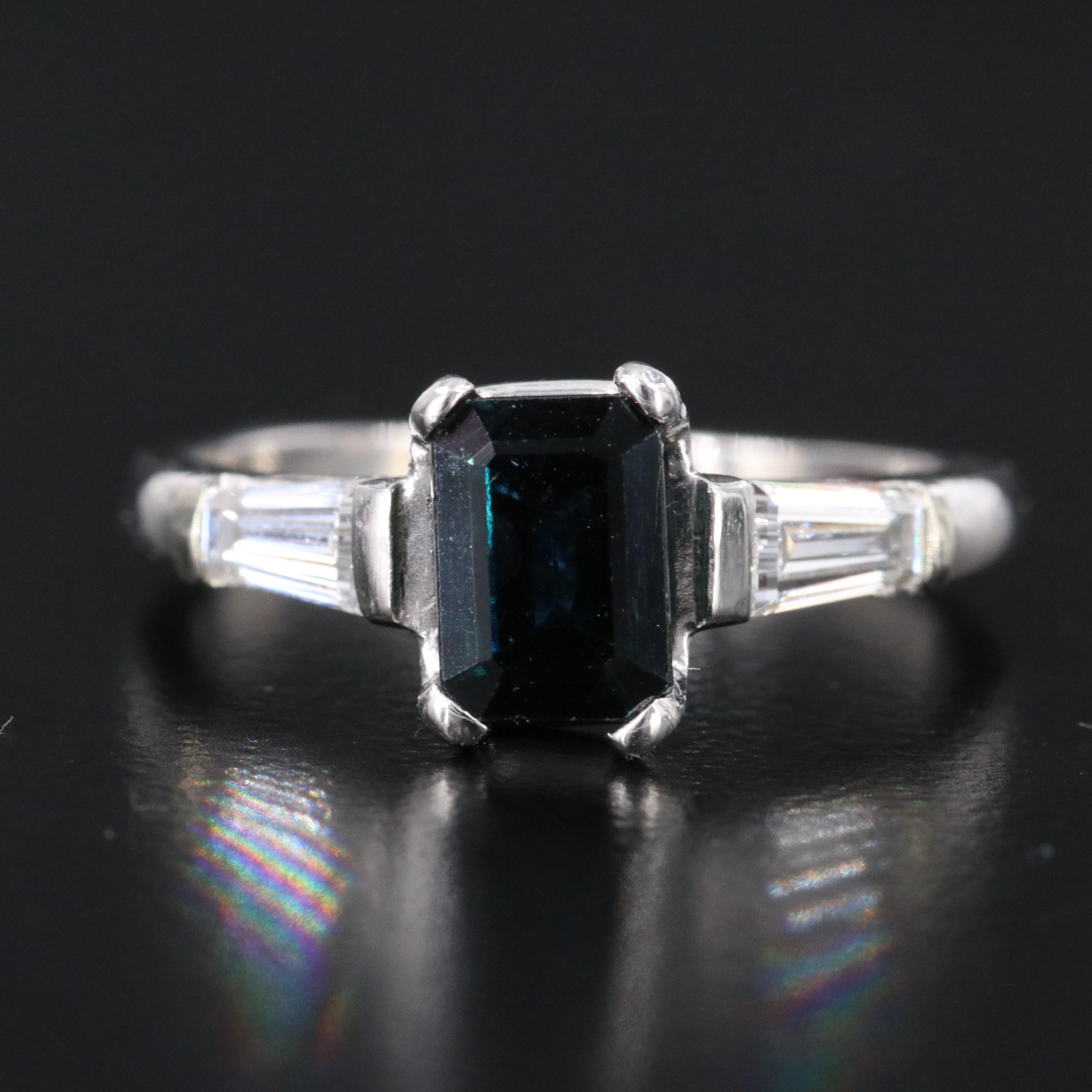 Platinum Sapphire and Lab Grown Diamond Ring