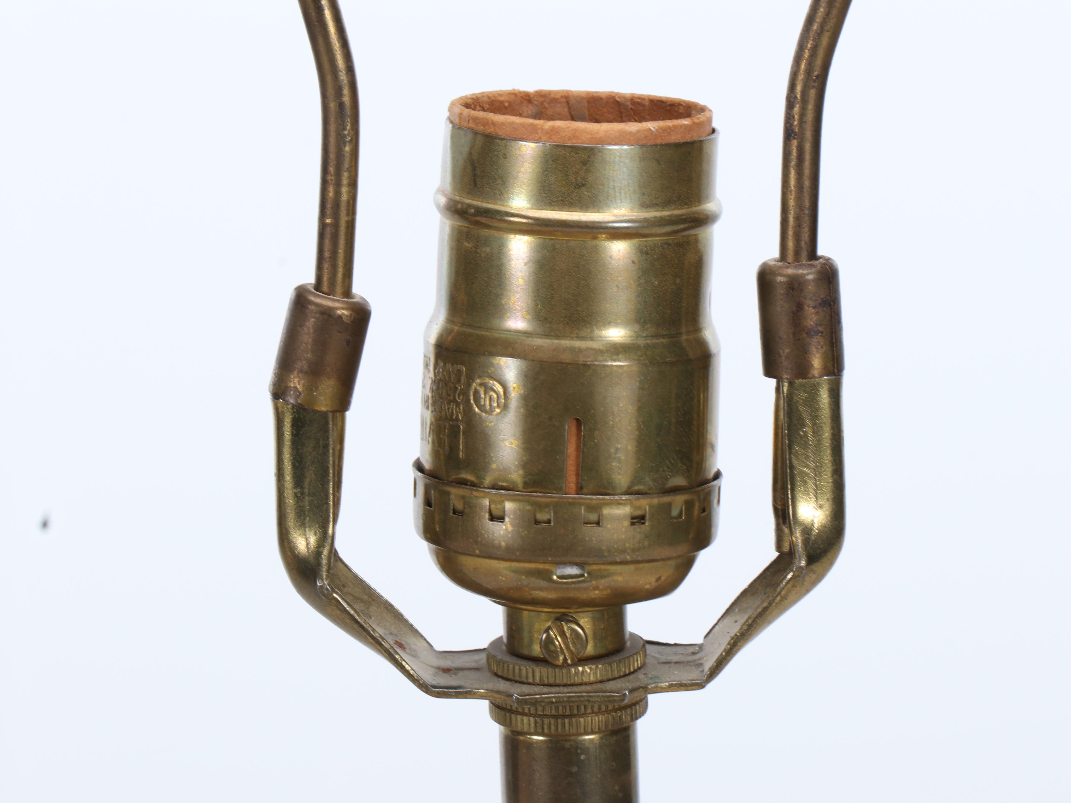 Larry and Terry Brown MCM Hand-Incised Stoneware Table Lamp with Cotton Shade