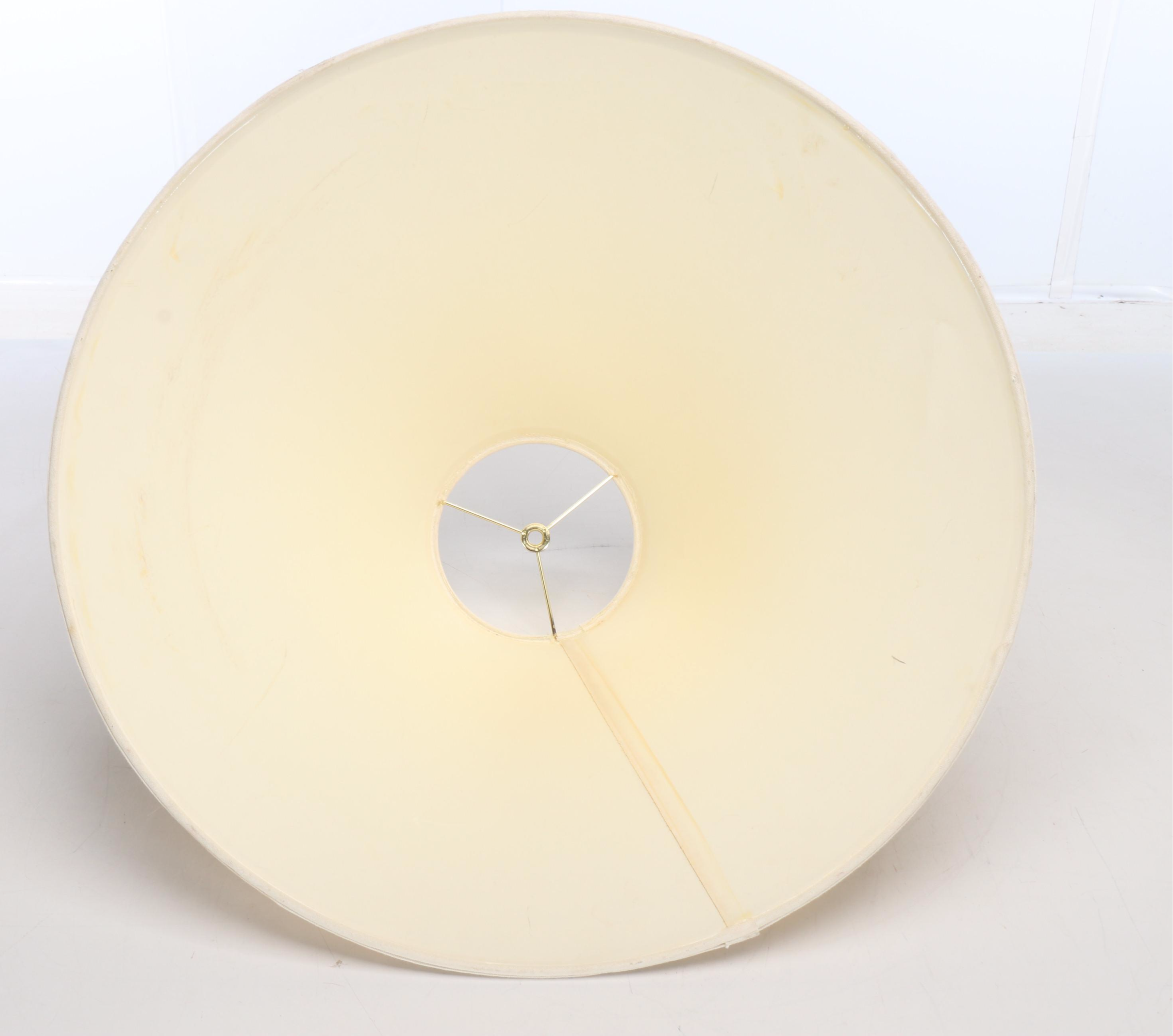 Larry and Terry Brown MCM Hand-Incised Stoneware Table Lamp with Cotton Shade