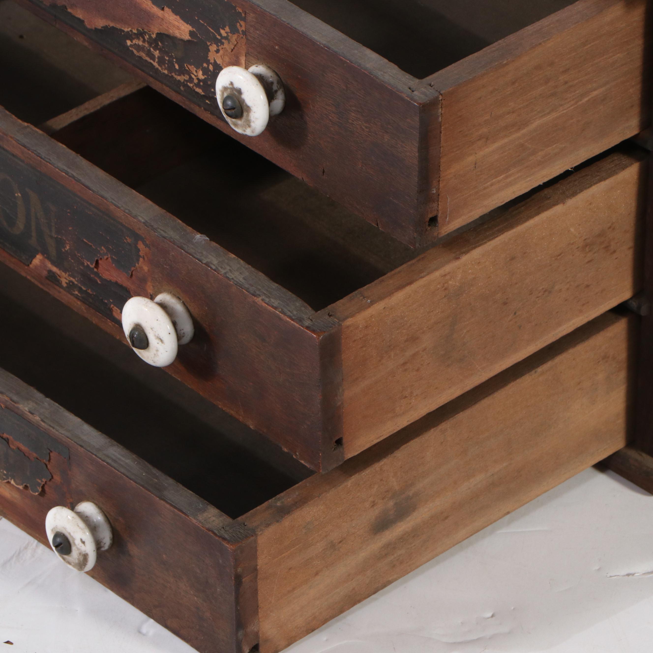 Victorian John Clark, Jr & Co Wooden Three Drawer Spool Cabinet