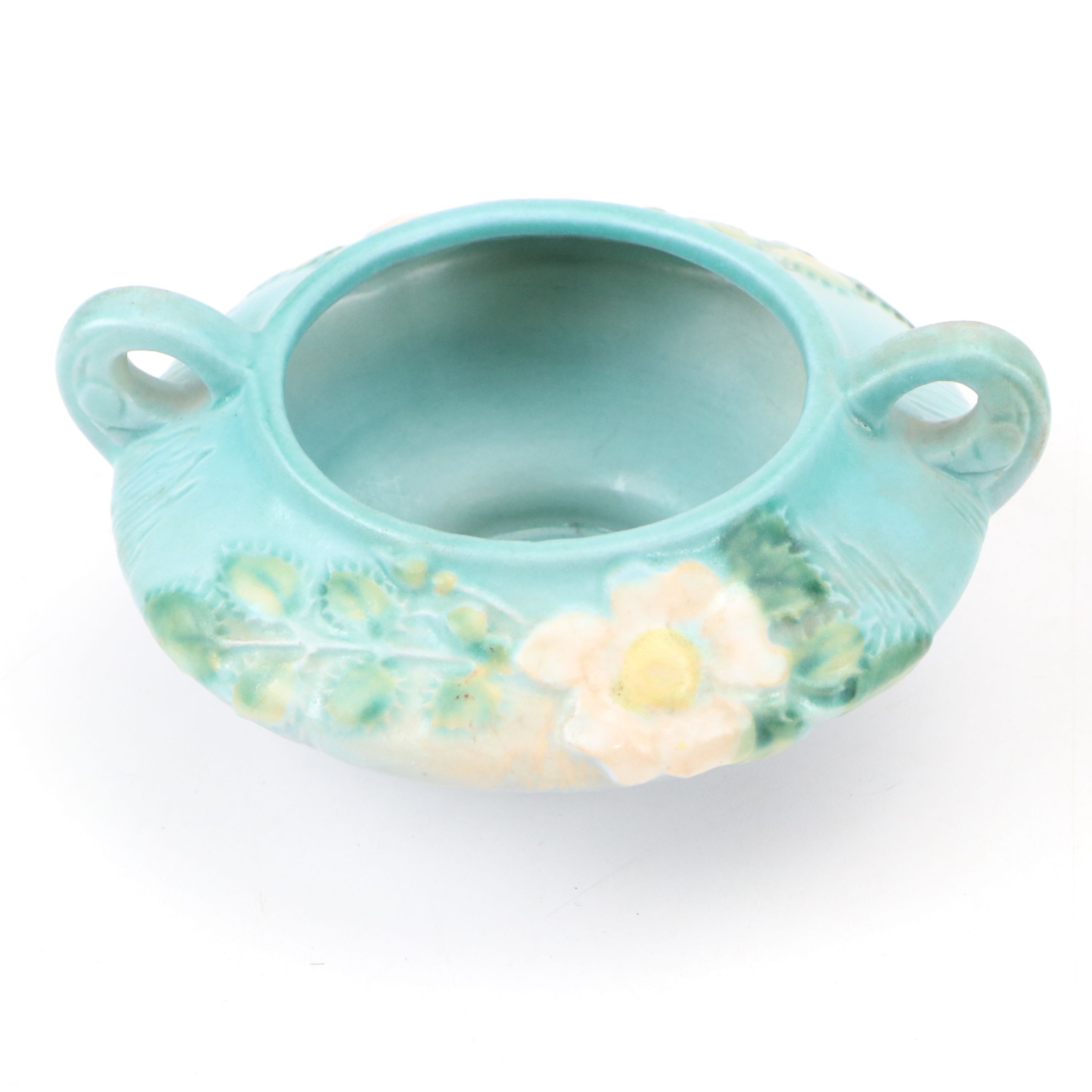 Roseville Pottery Sugar Bowl with Hull Pottery Hanging Planter and Tableware