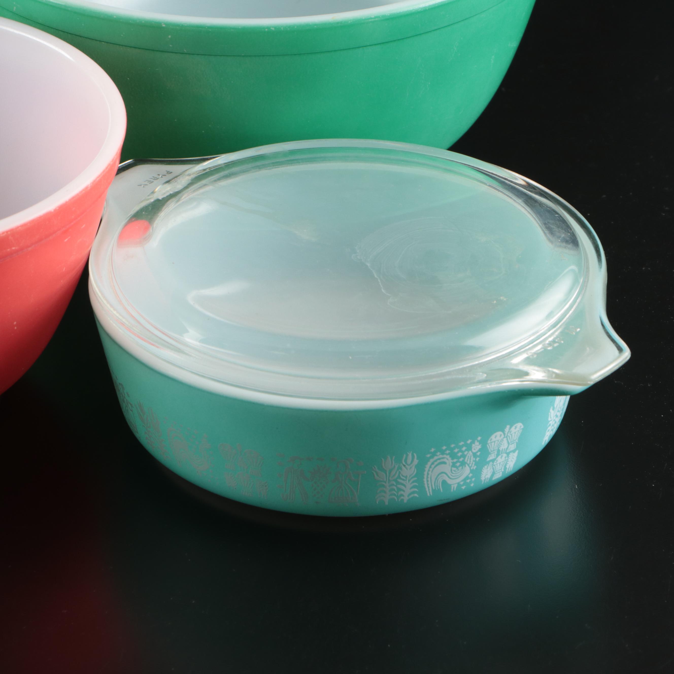 Pyrex Glass and Ceramic "Amish Butterprint" Baking Dishes and Mixing Bowls