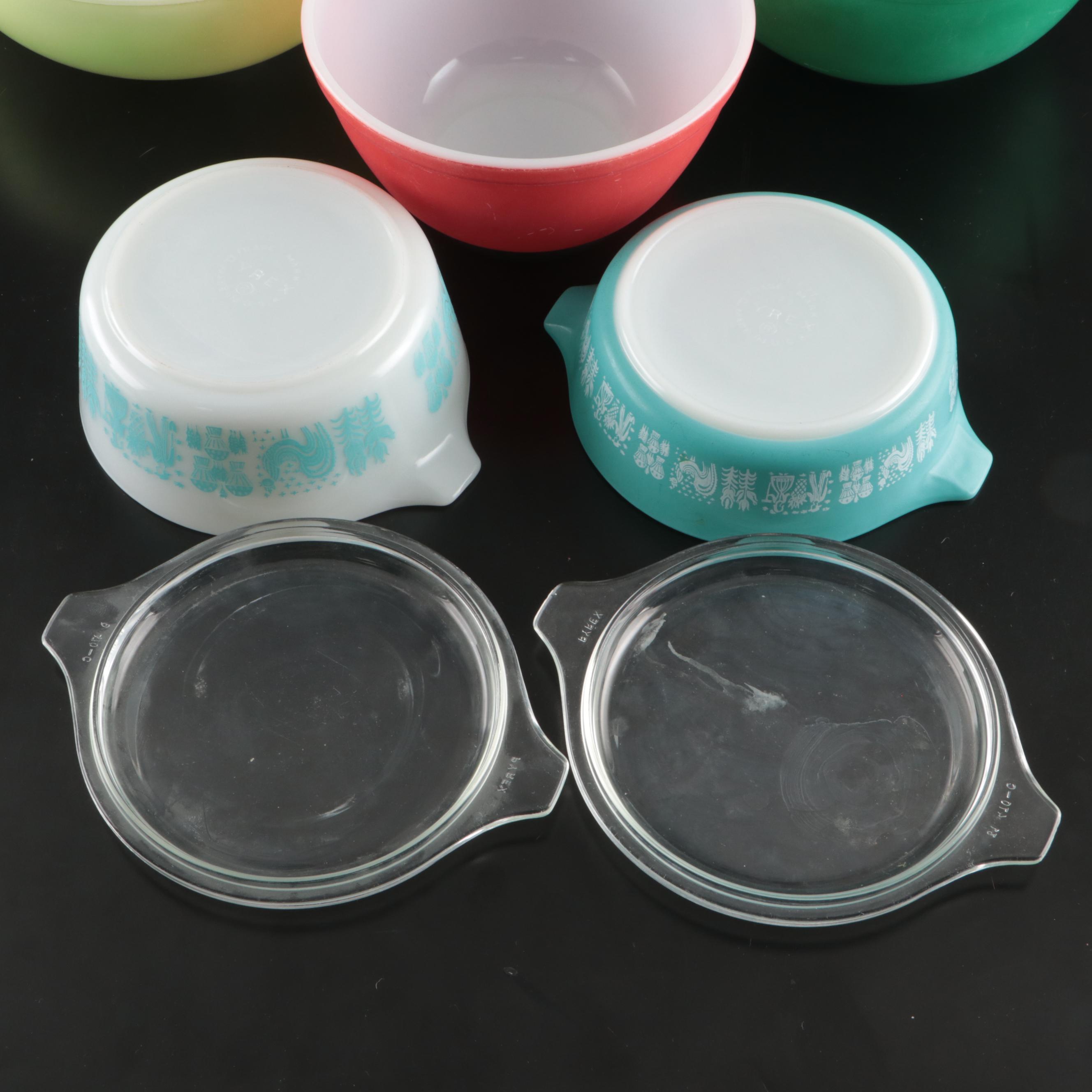 Pyrex Glass and Ceramic "Amish Butterprint" Baking Dishes and Mixing Bowls