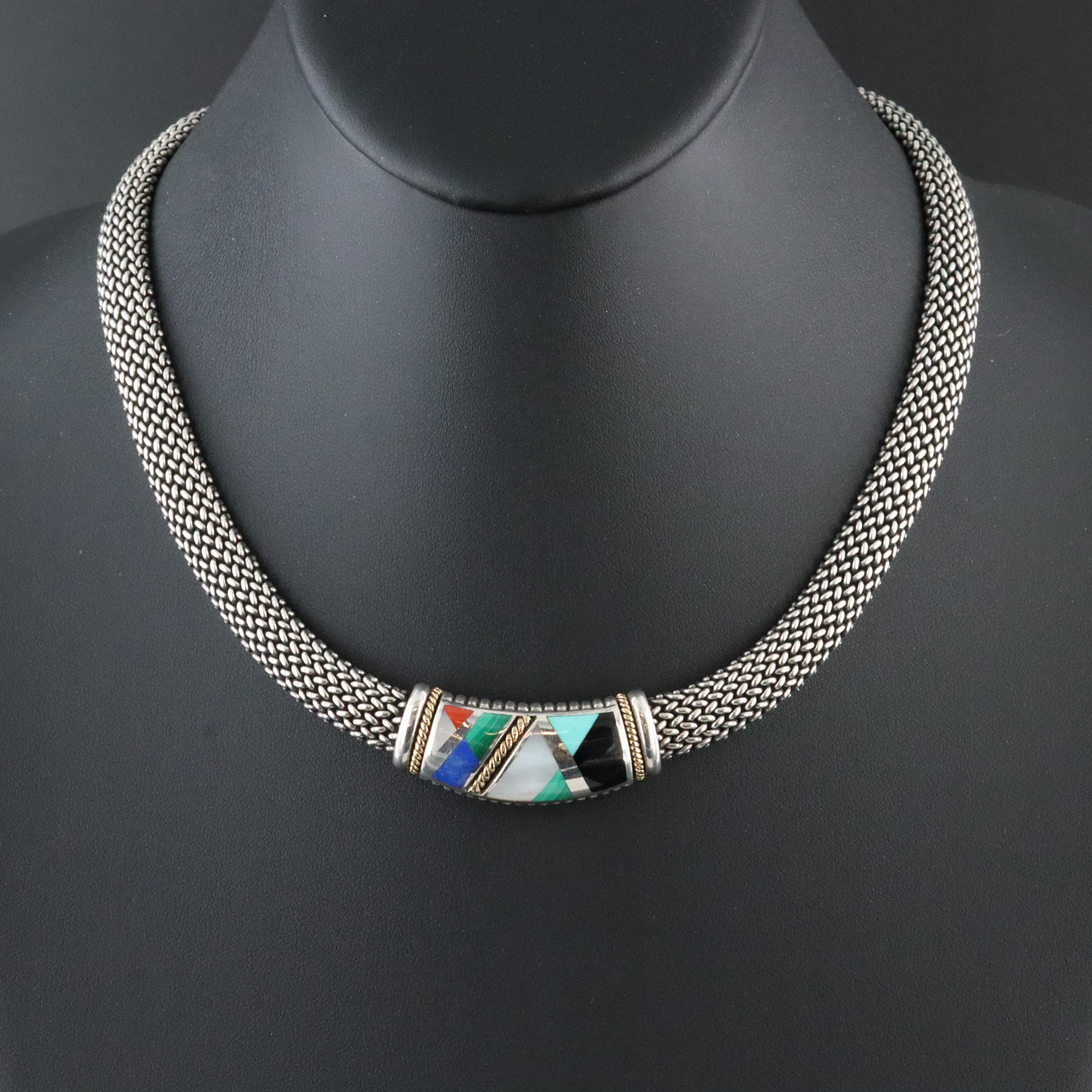 Asch-Grossbardt Sterling Necklace Including Black Onyx and Mother-of-Pearl