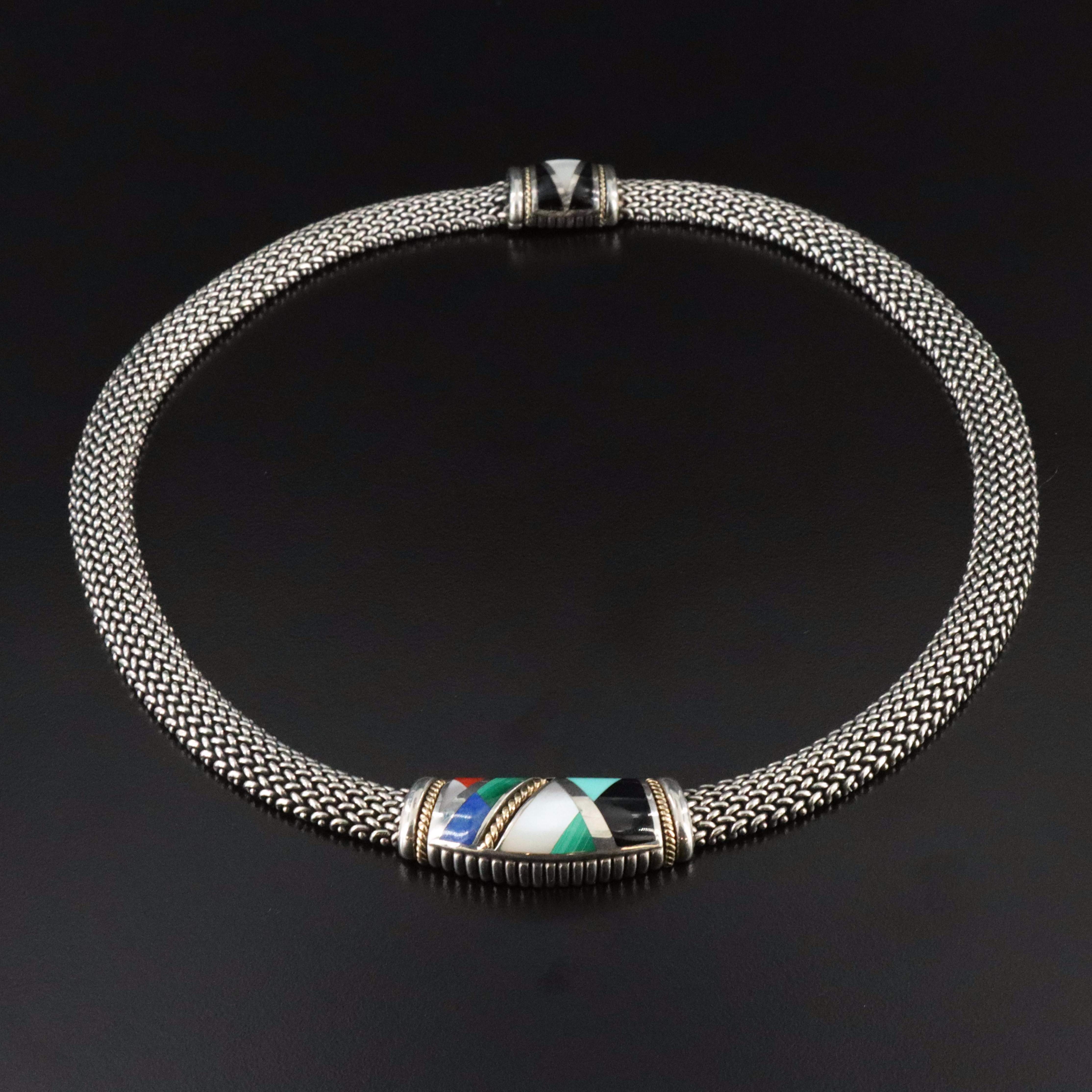 Asch-Grossbardt Sterling Necklace Including Black Onyx and Mother-of-Pearl