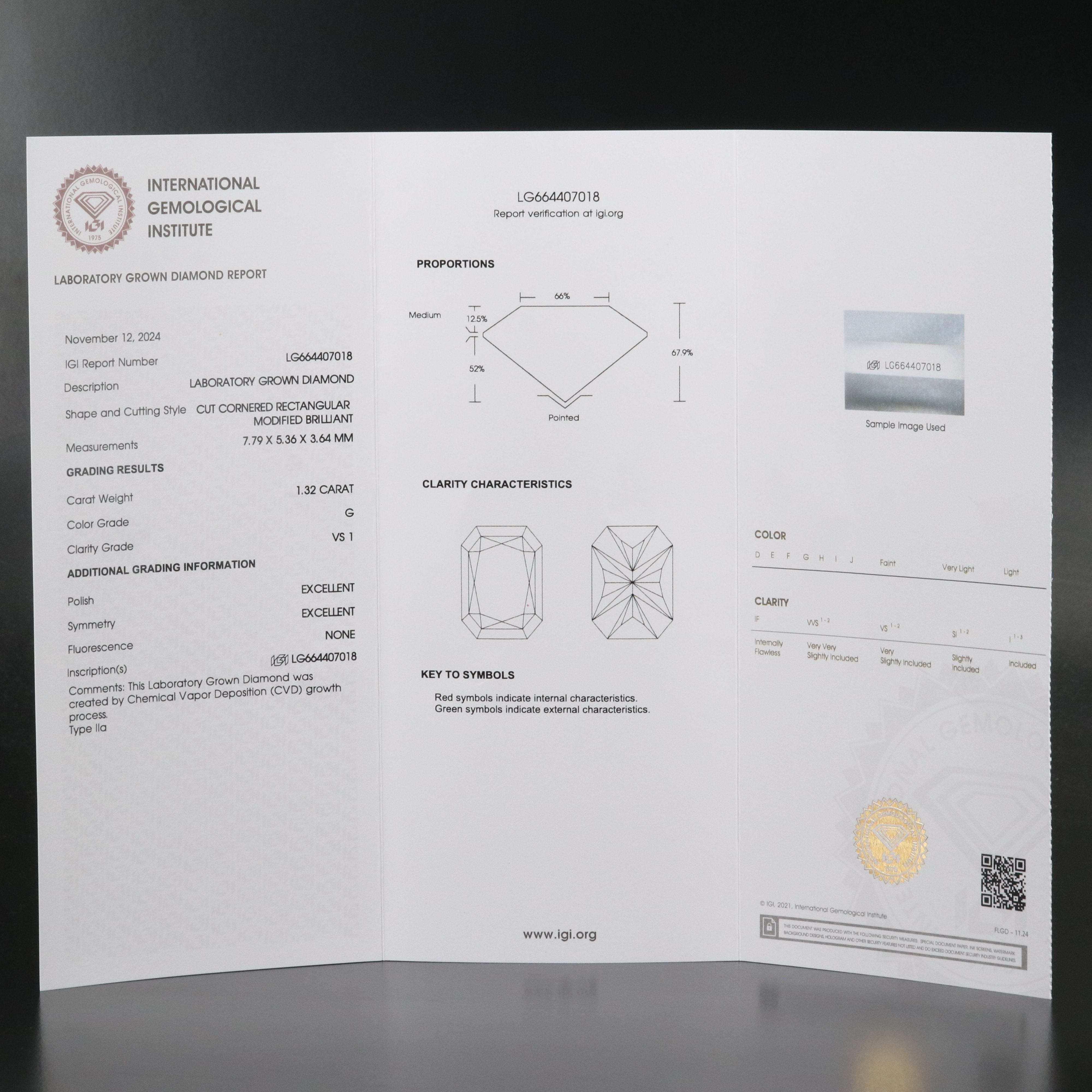 Loose 1.32 CT Lab Grown Diamond with IGI Report