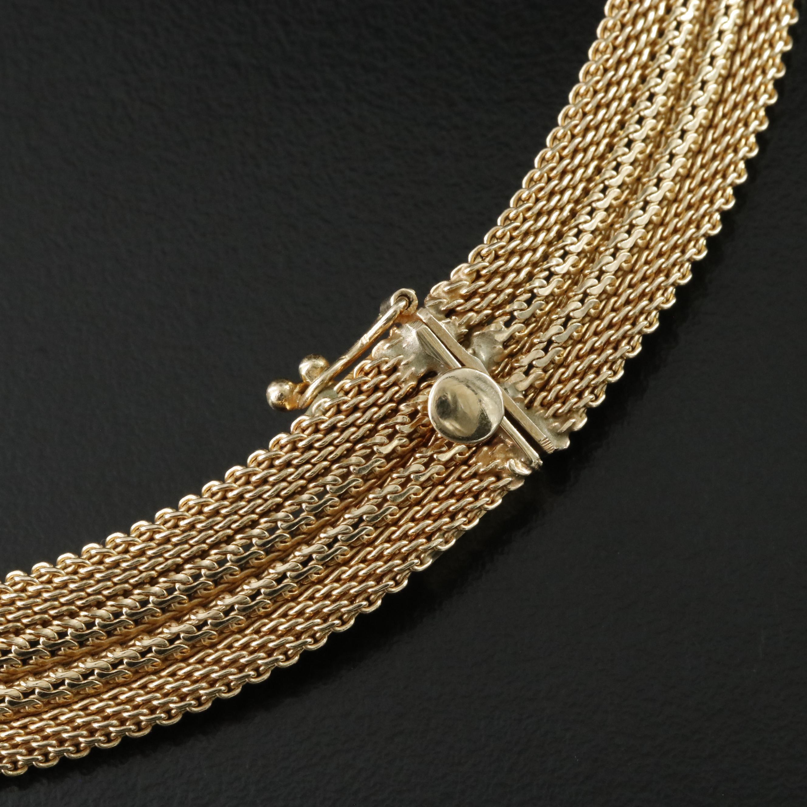 14K Diamond Ribbon Necklace with Acanthus Detail, Vintage
