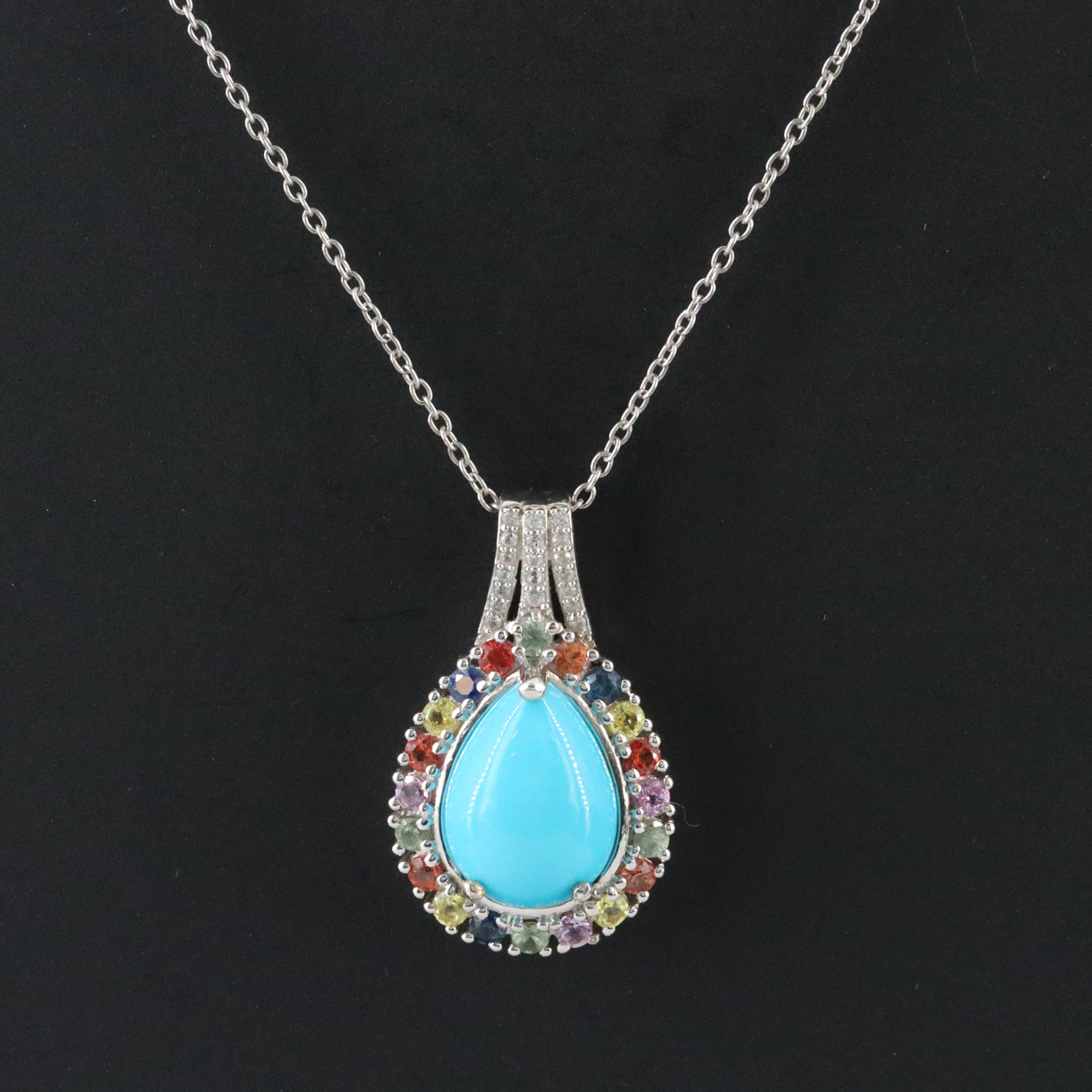 Sterling Turquoise, Sapphire and Zircon Pendant Necklace