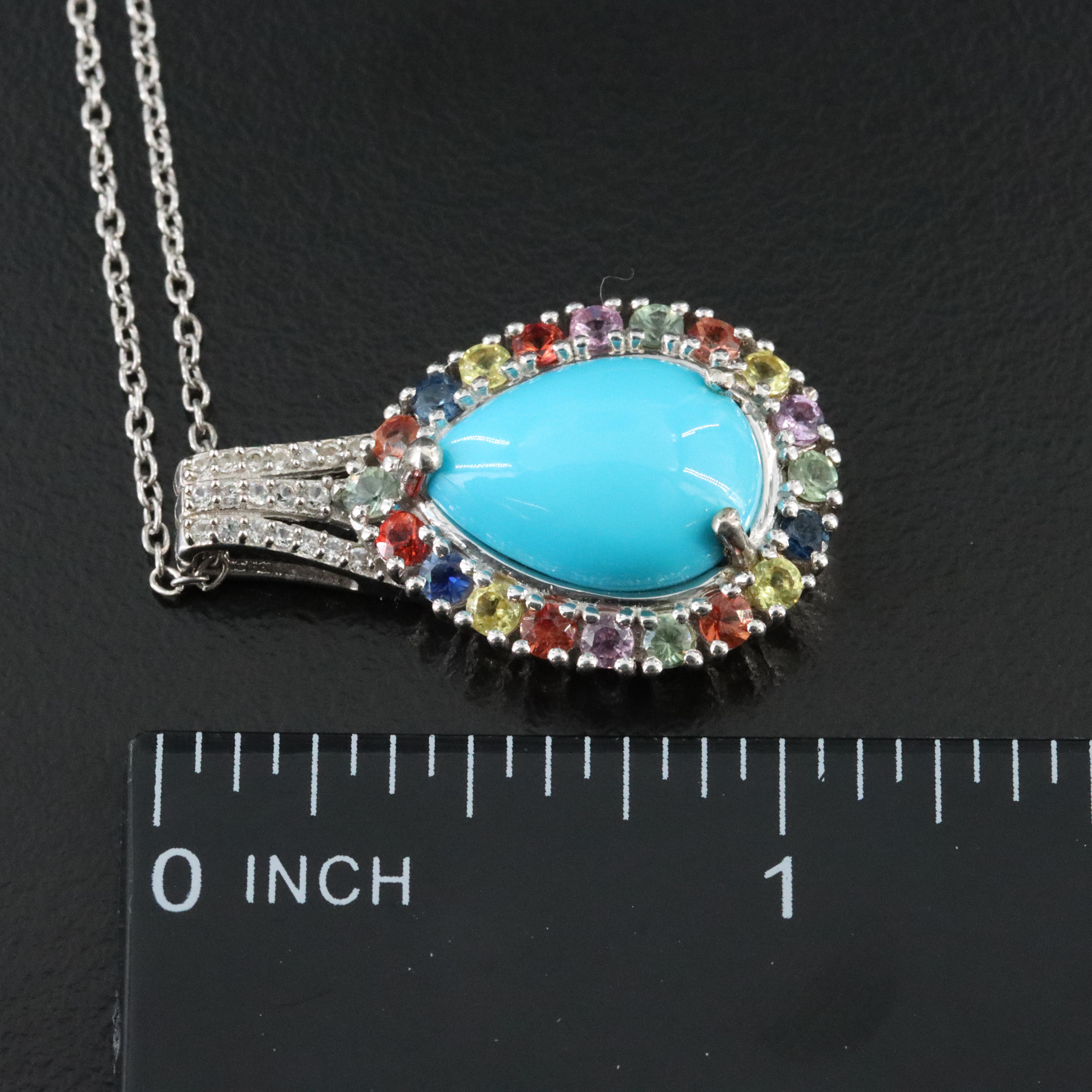 Sterling Turquoise, Sapphire and Zircon Pendant Necklace