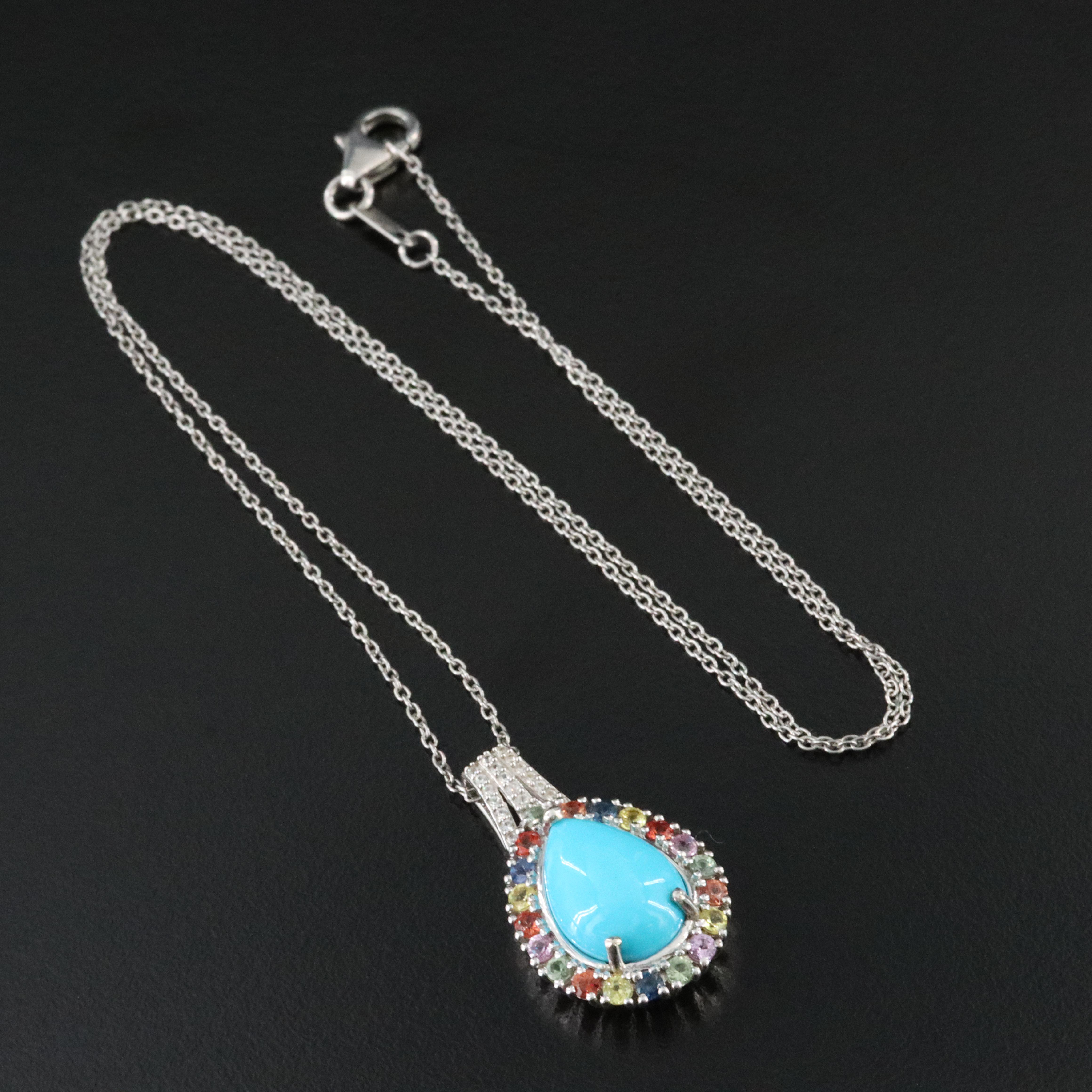 Sterling Turquoise, Sapphire and Zircon Pendant Necklace
