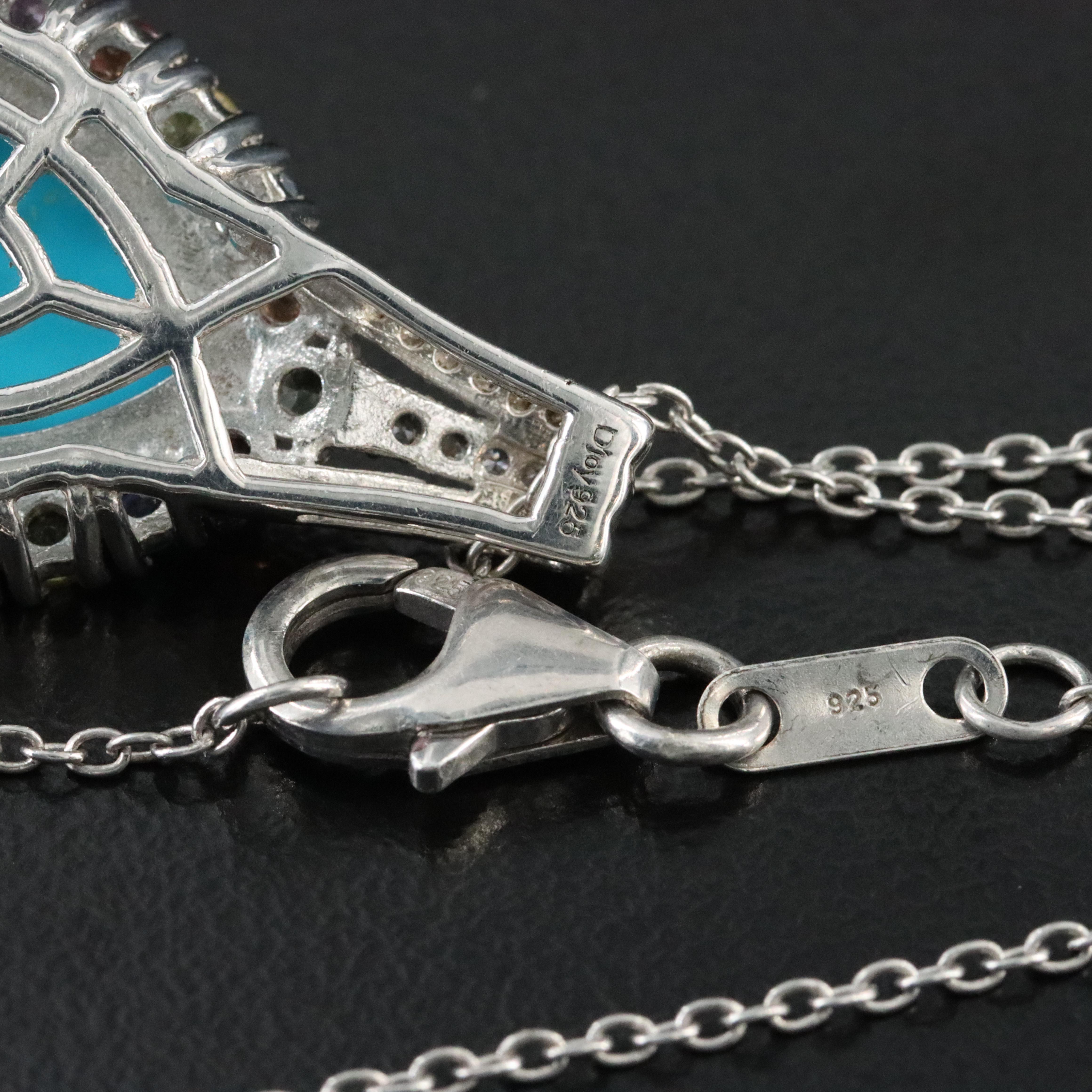 Sterling Turquoise, Sapphire and Zircon Pendant Necklace