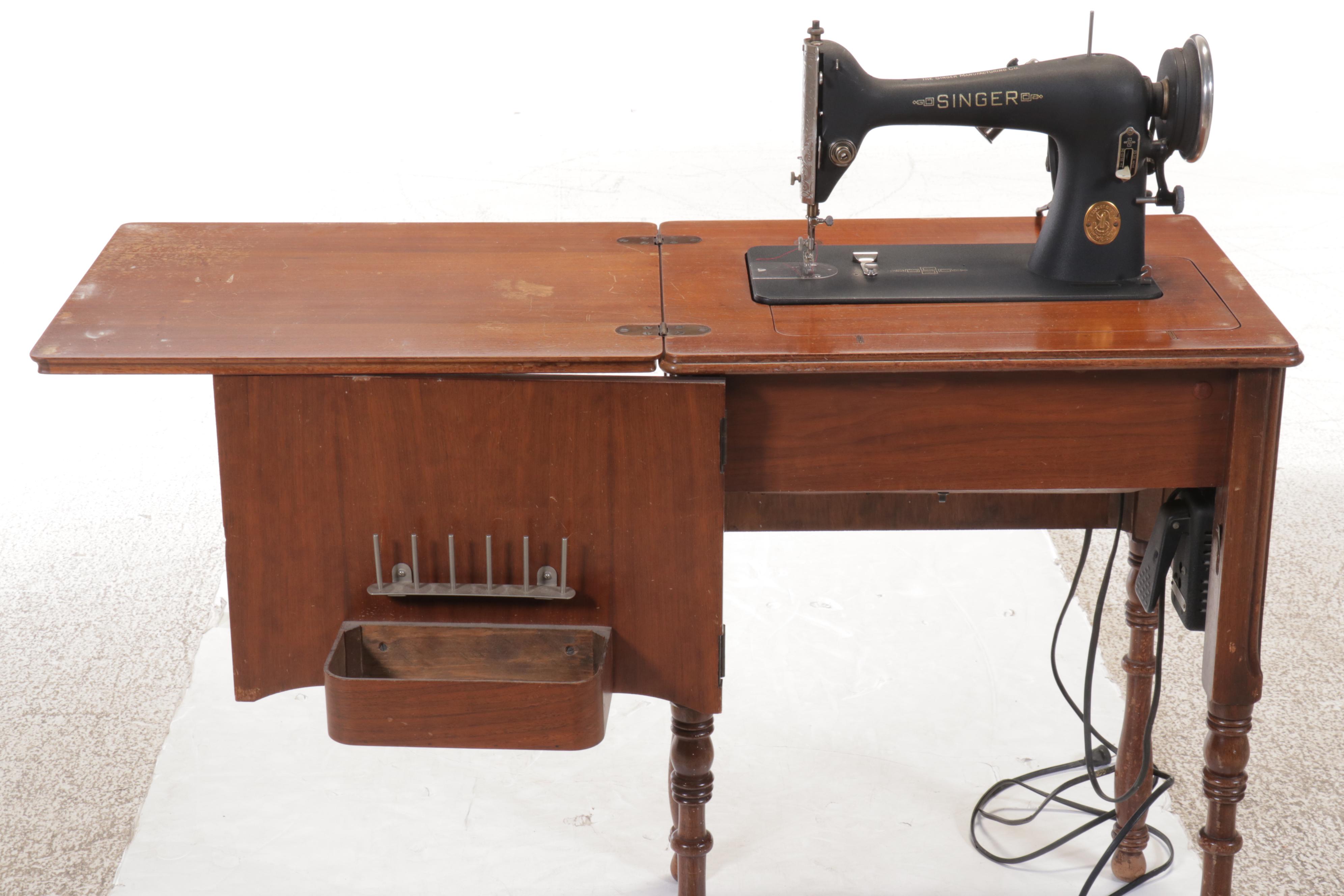 Singer Sewing Machine in Walnut Sewing Table