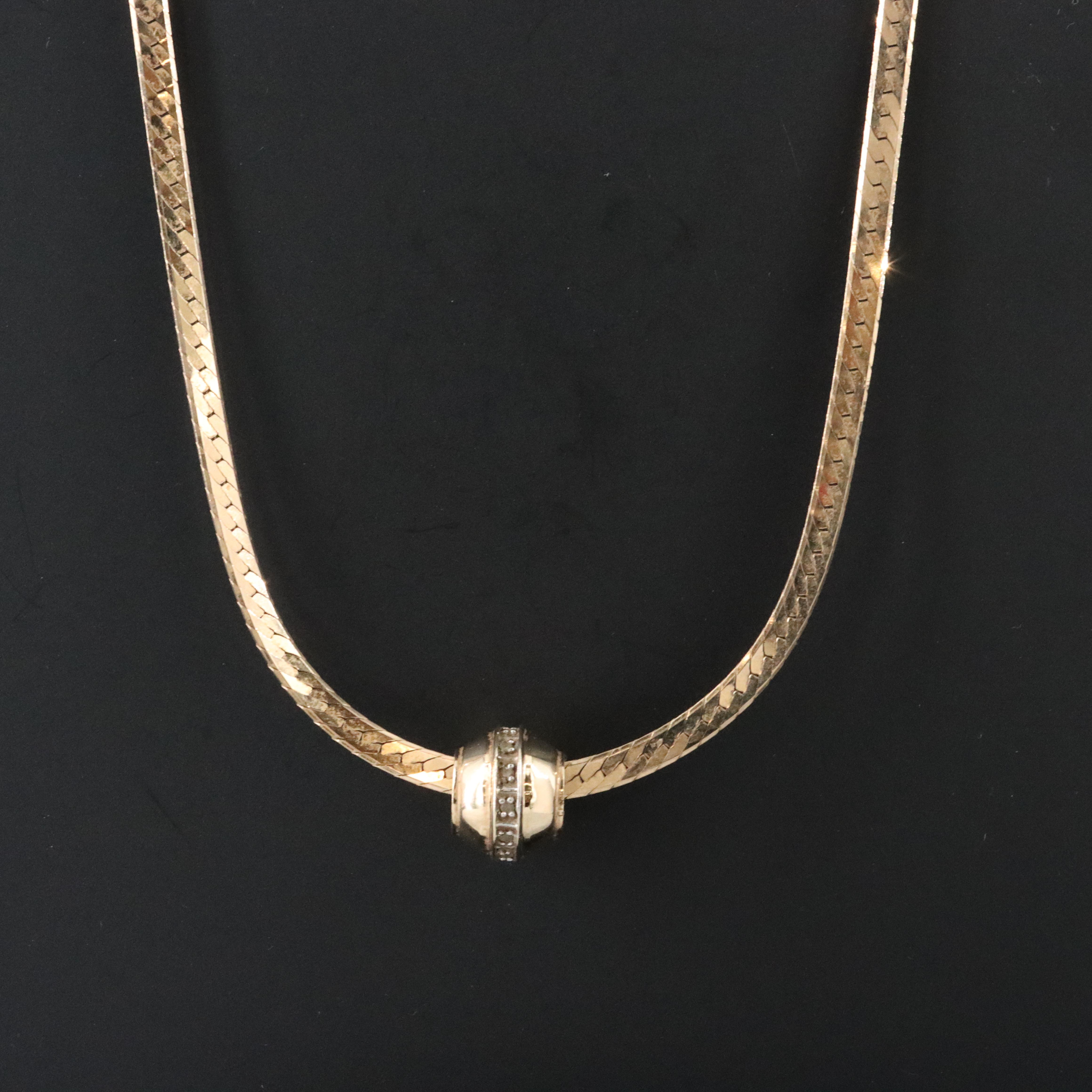 10K Diamond Pendant on 14K Herringbone Chain