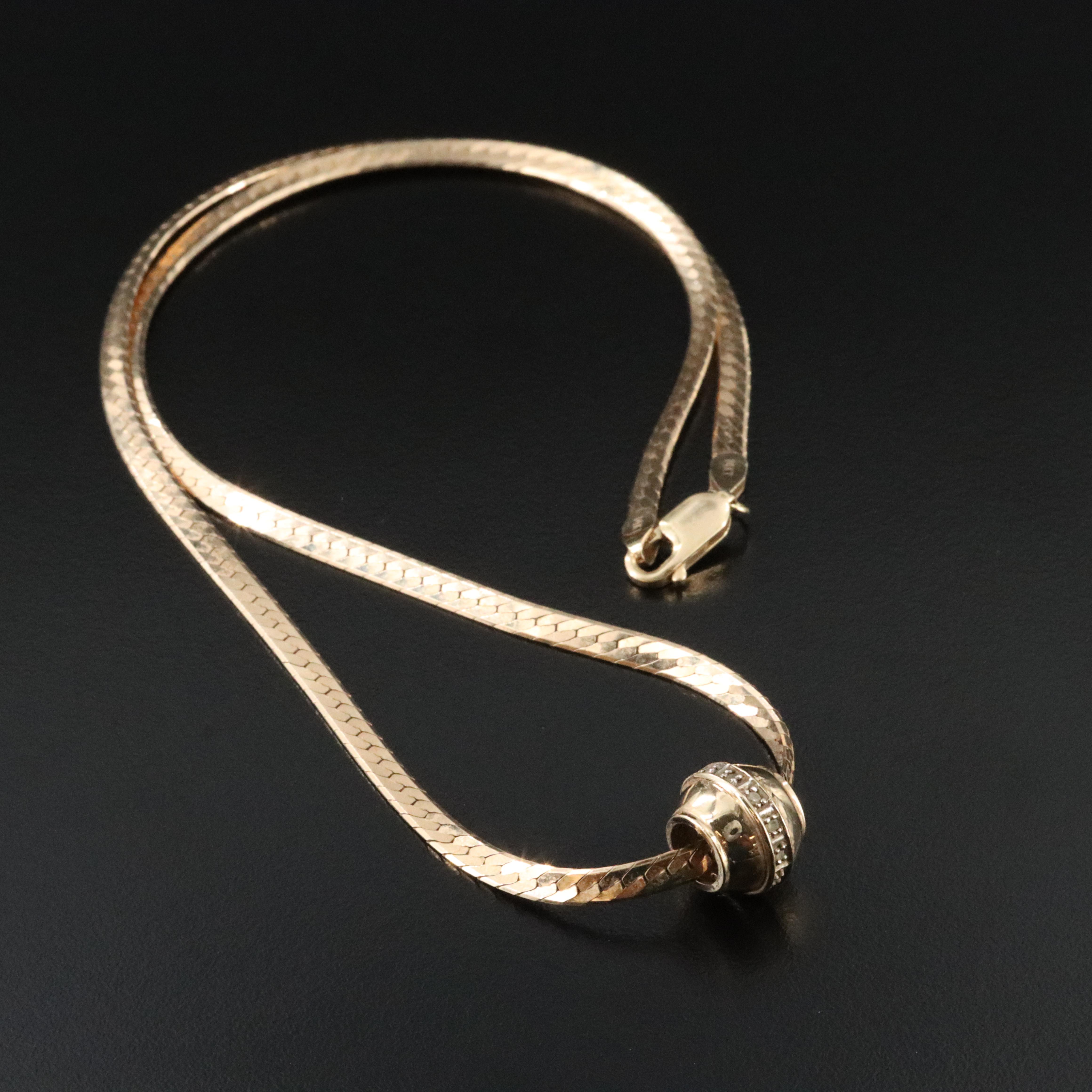 10K Diamond Pendant on 14K Herringbone Chain