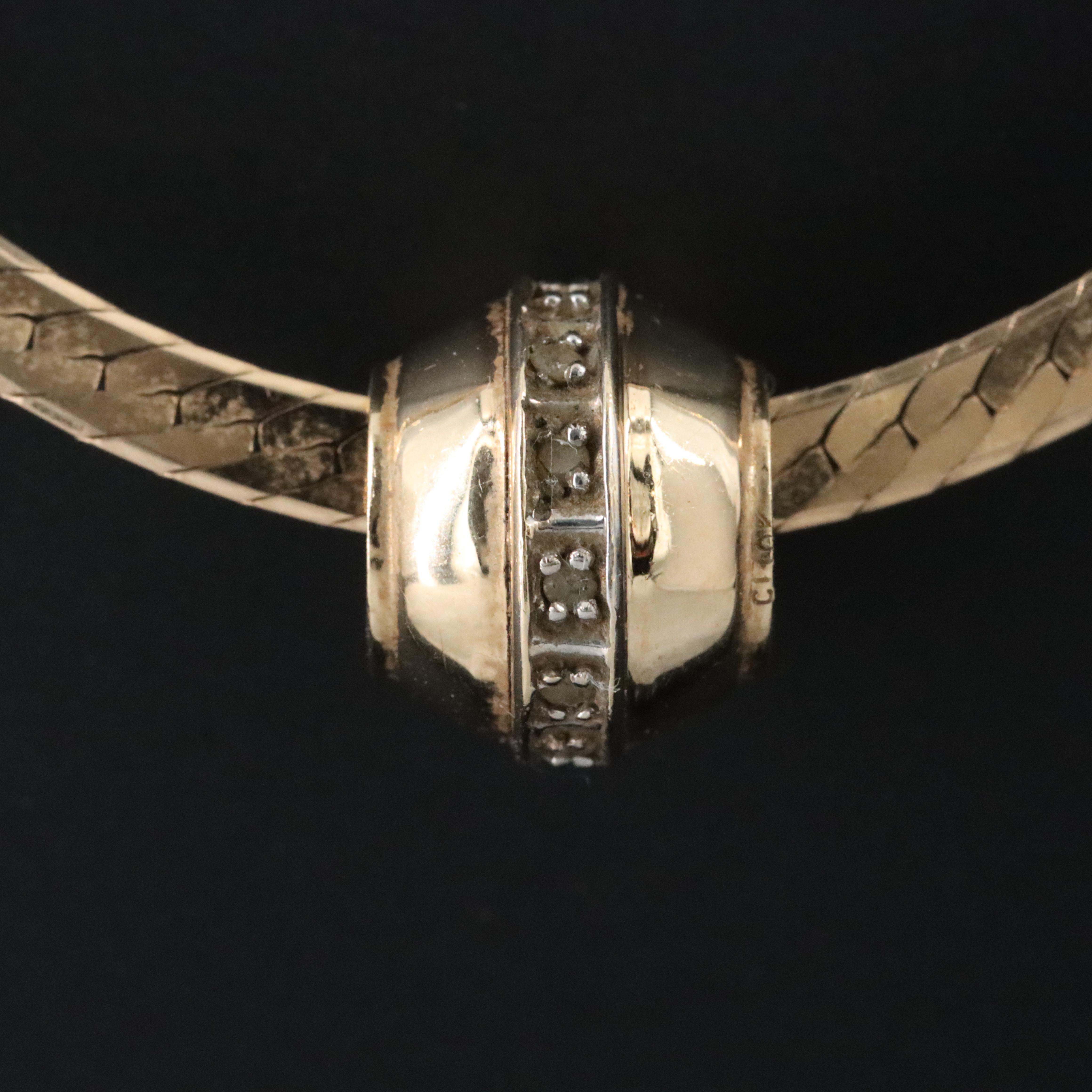 10K Diamond Pendant on 14K Herringbone Chain