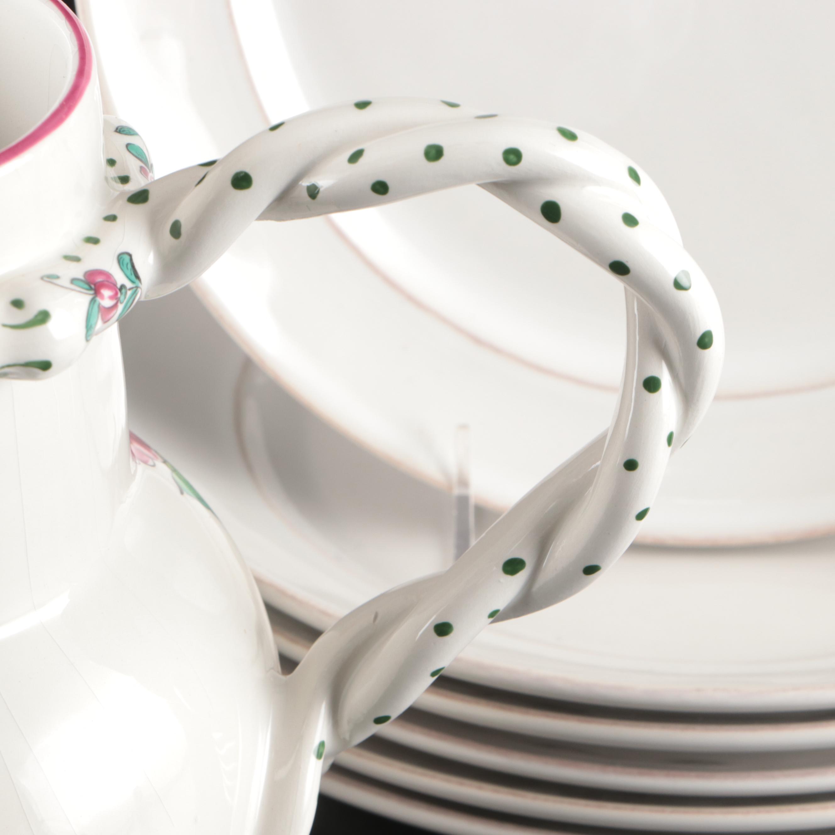 Tiffany & Co. "Strasbourg Flowers" Porcelain Pitcher with Pottery Barn Plates