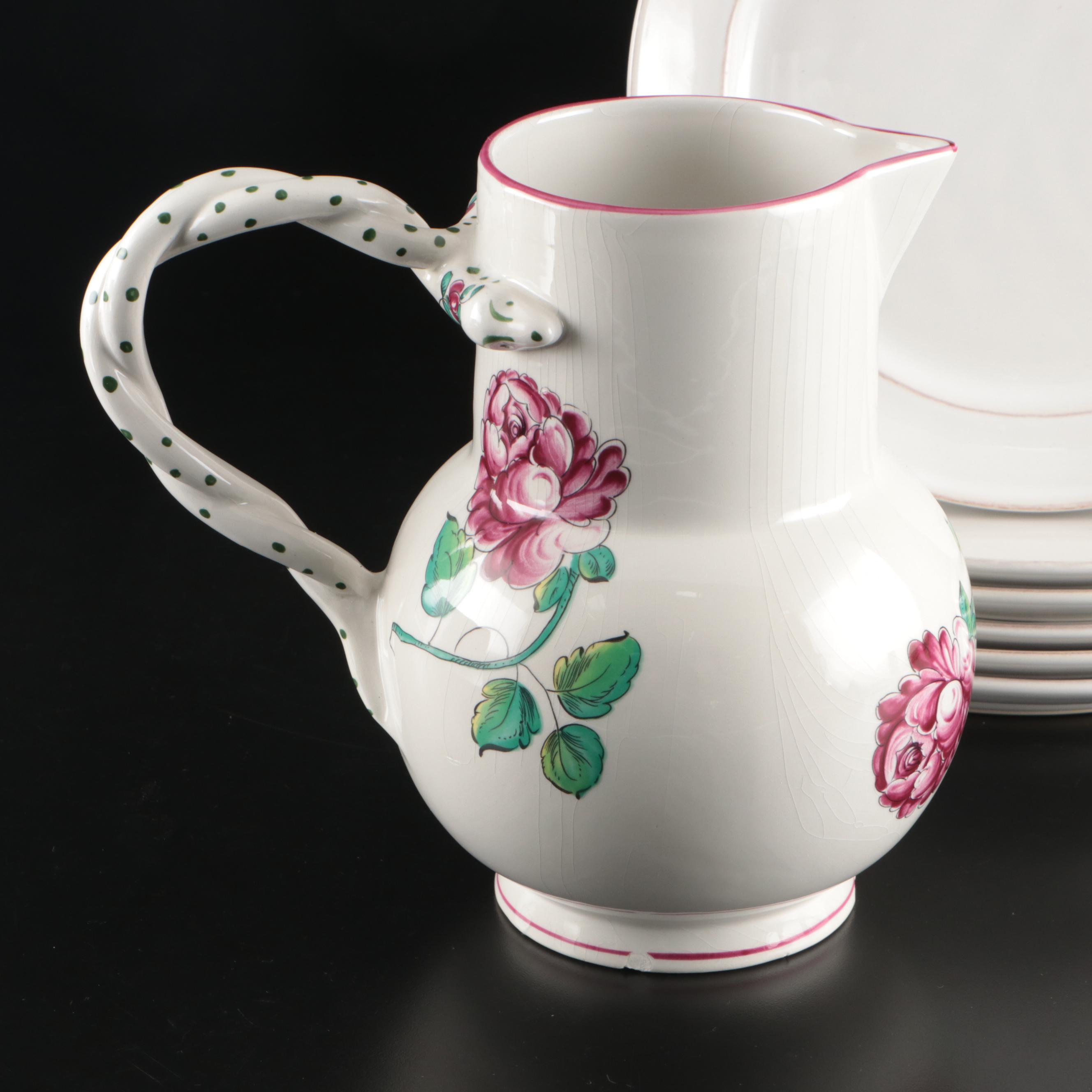 Tiffany & Co. "Strasbourg Flowers" Porcelain Pitcher with Pottery Barn Plates