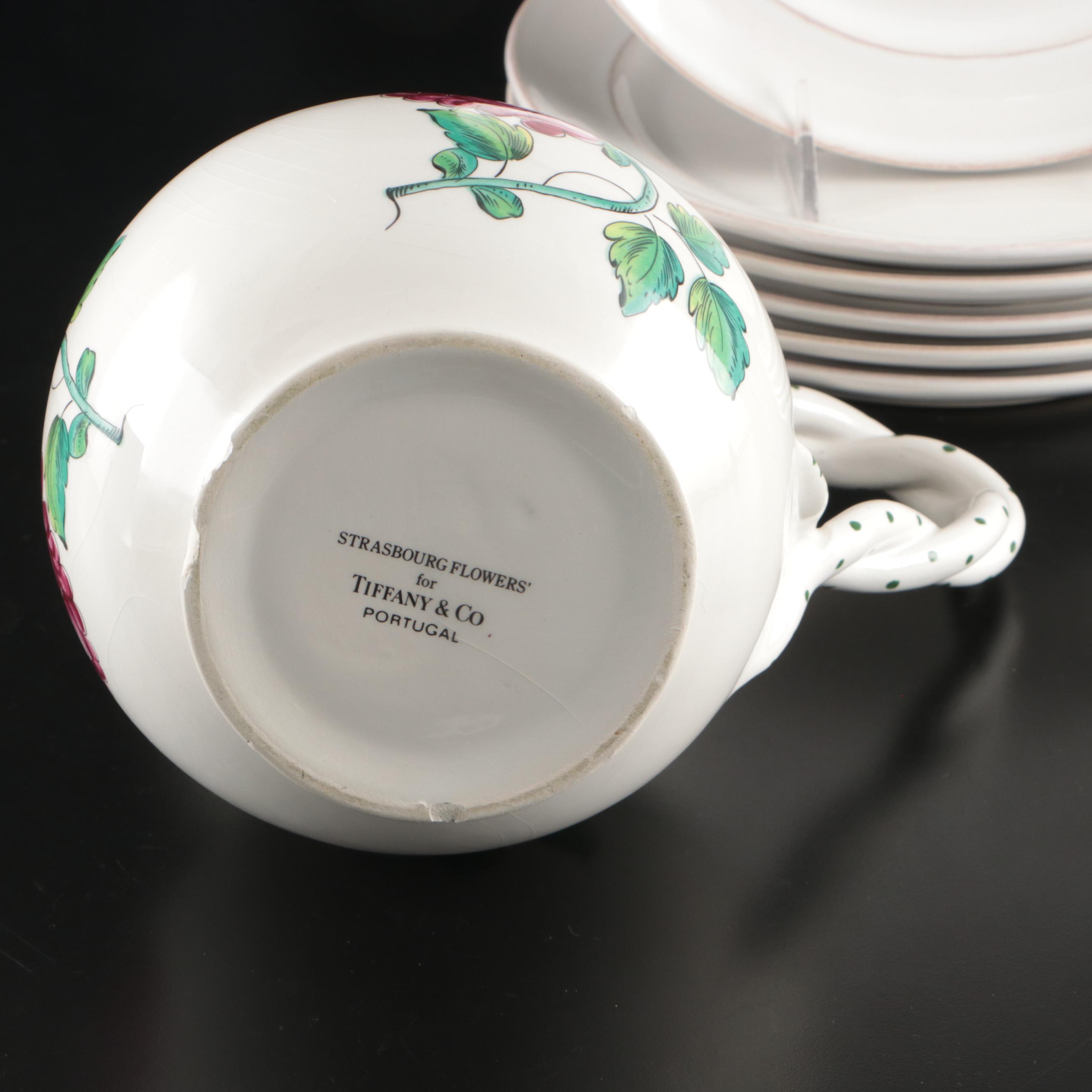 Tiffany & Co. "Strasbourg Flowers" Porcelain Pitcher with Pottery Barn Plates